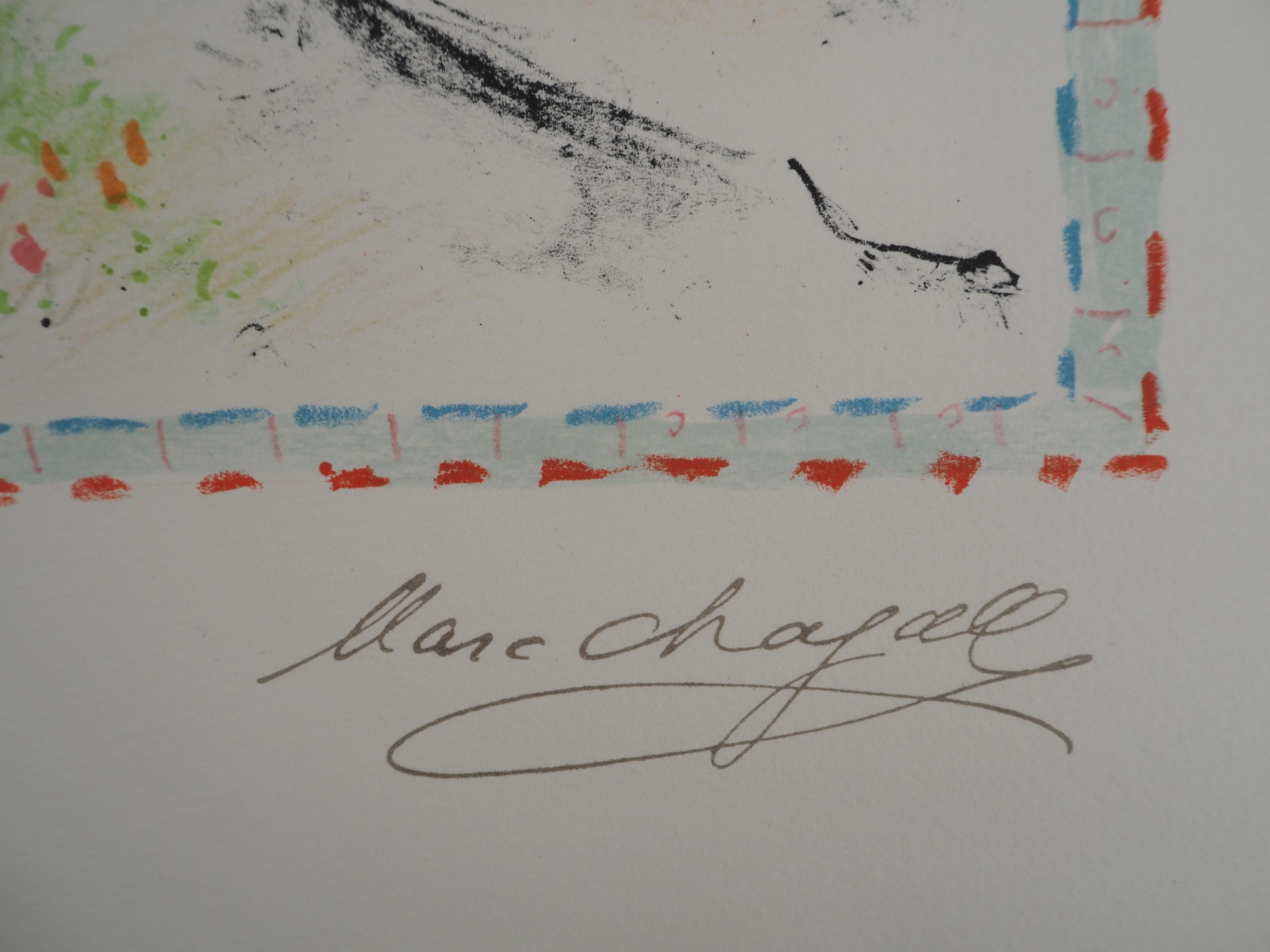 Lovers with a Bouquet of Flowers - Original lithograph HANDIGNED (Mourlot #1037) - Print by Marc Chagall
