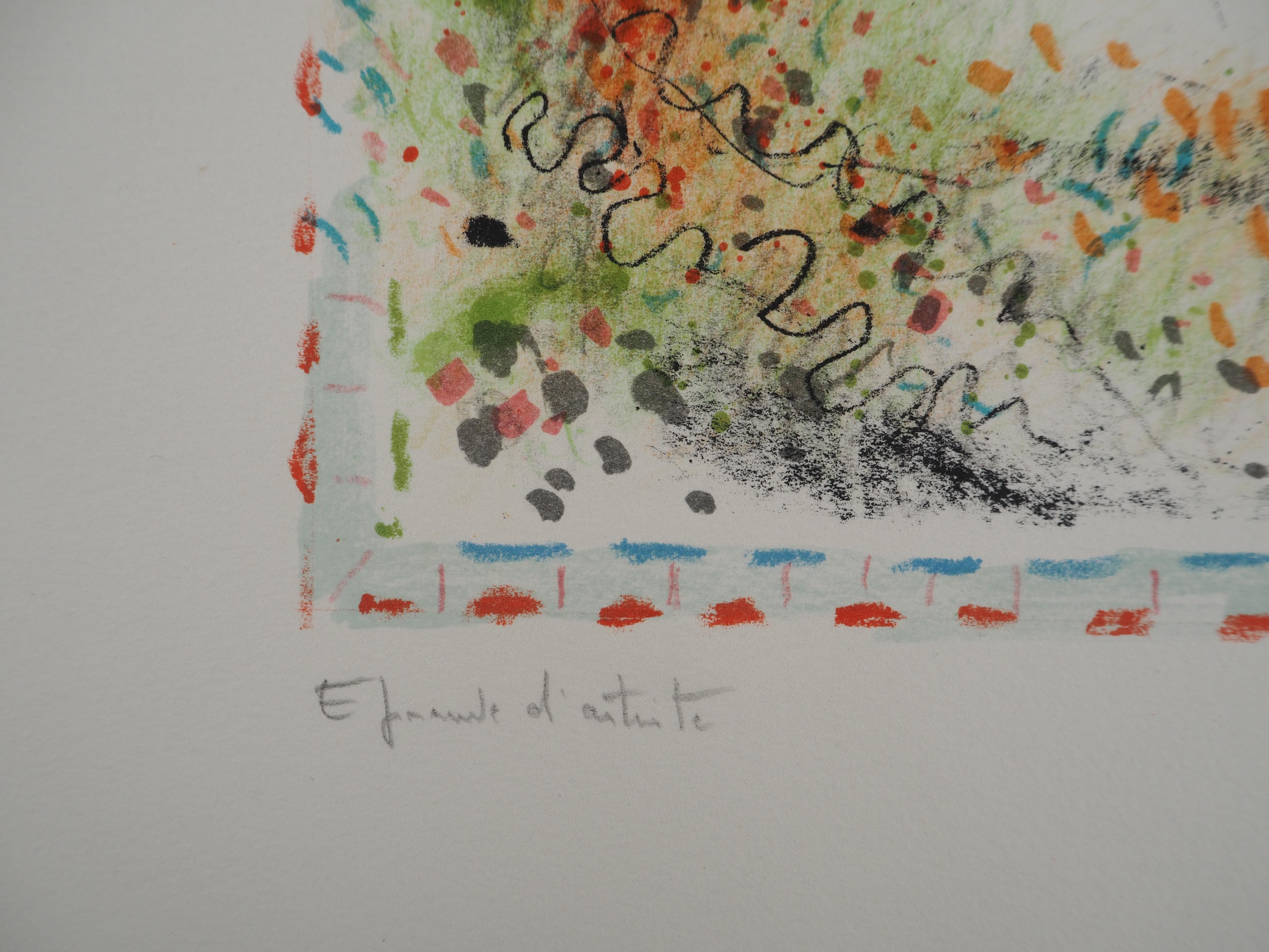 Lovers with a Bouquet of Flowers - Original lithograph HANDIGNED (Mourlot #1037) For Sale 3