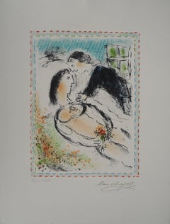 Lovers with a Bouquet of Flowers - Original lithograph HANDIGNED (Mourlot #1037)