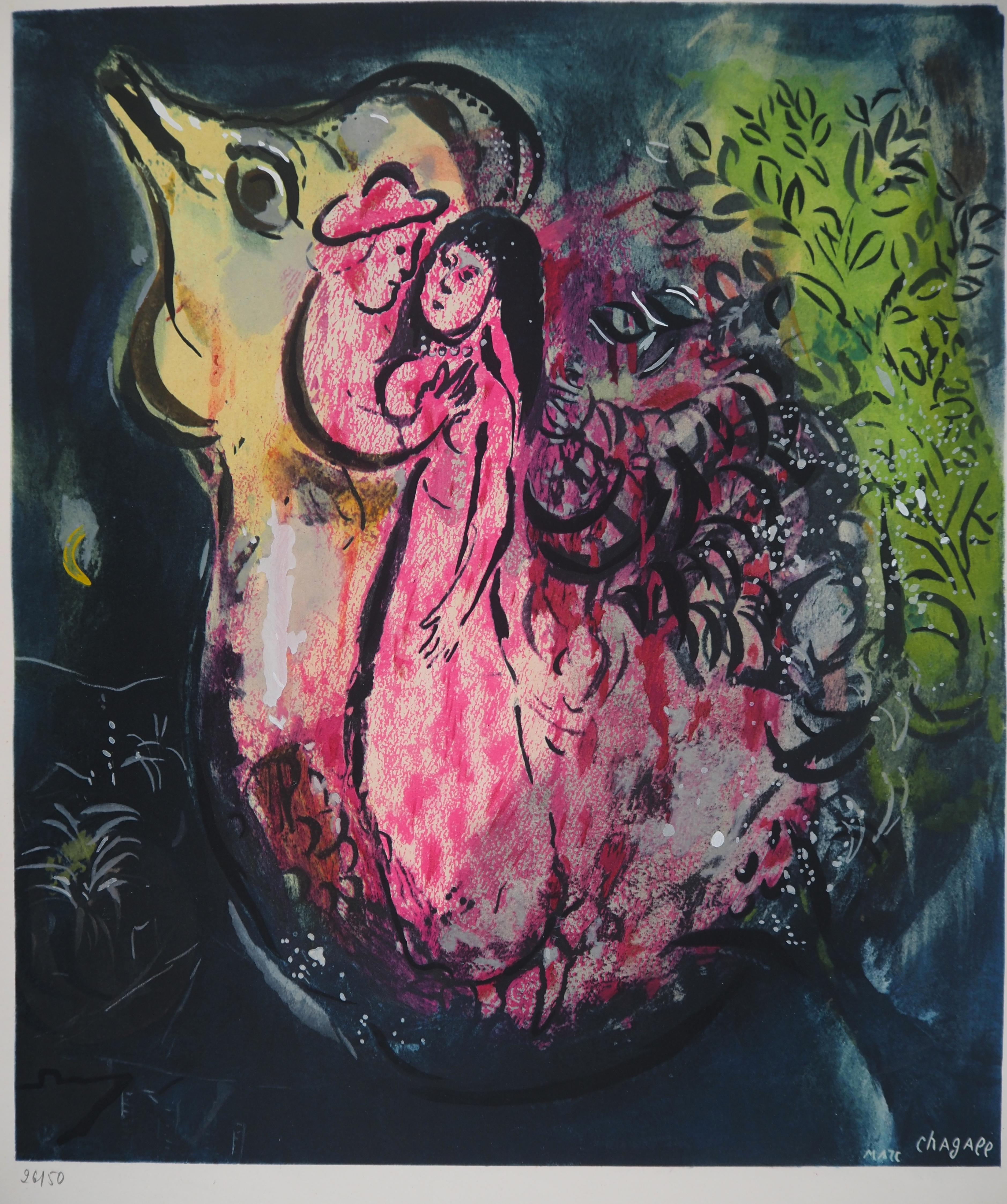 Lovers with a Rooster - Lithograph - Modern Print by Marc Chagall