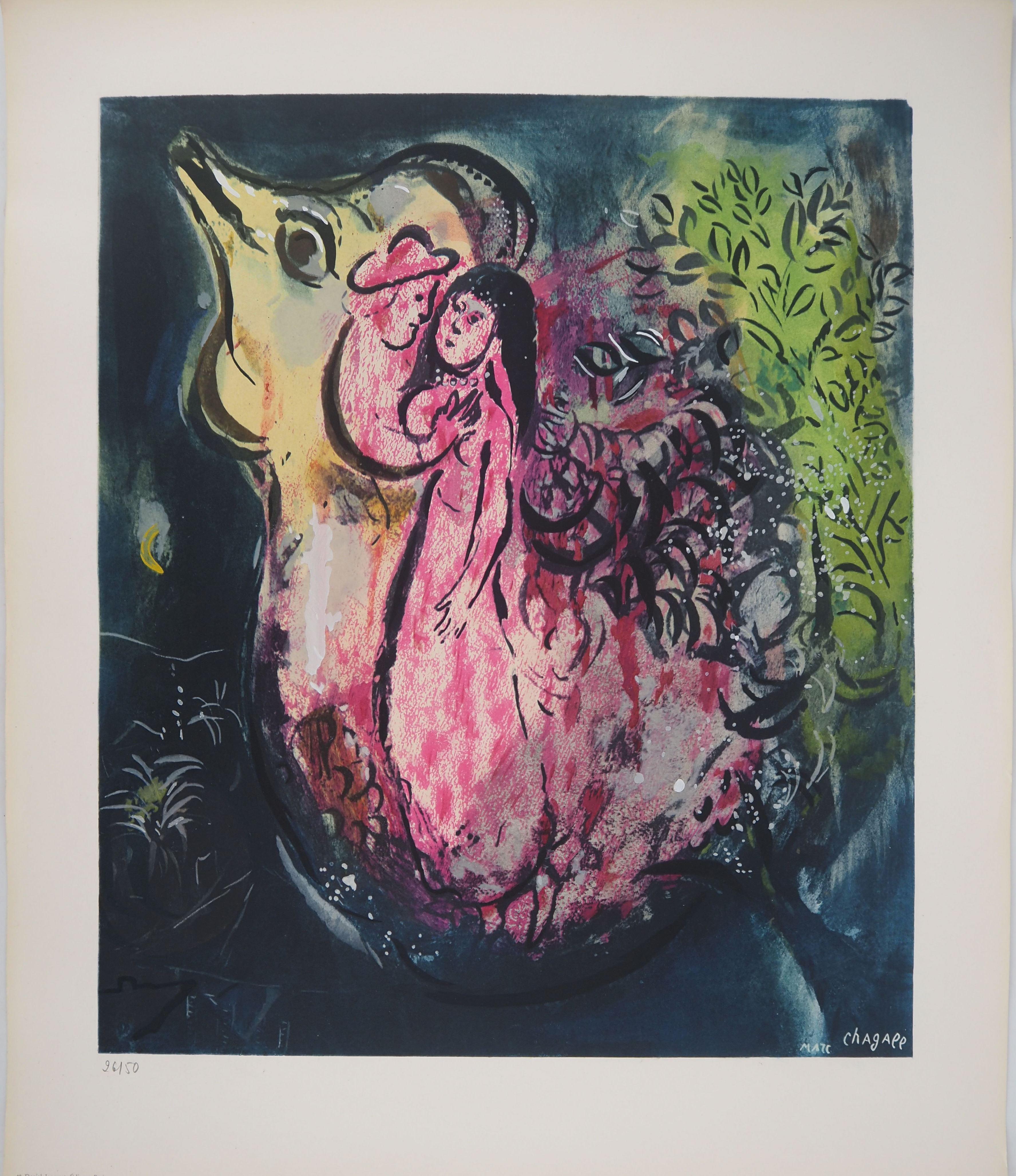 Marc Chagall Figurative Print - Lovers with a Rooster - Lithograph