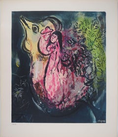 Vintage Lovers with a Rooster - Lithograph