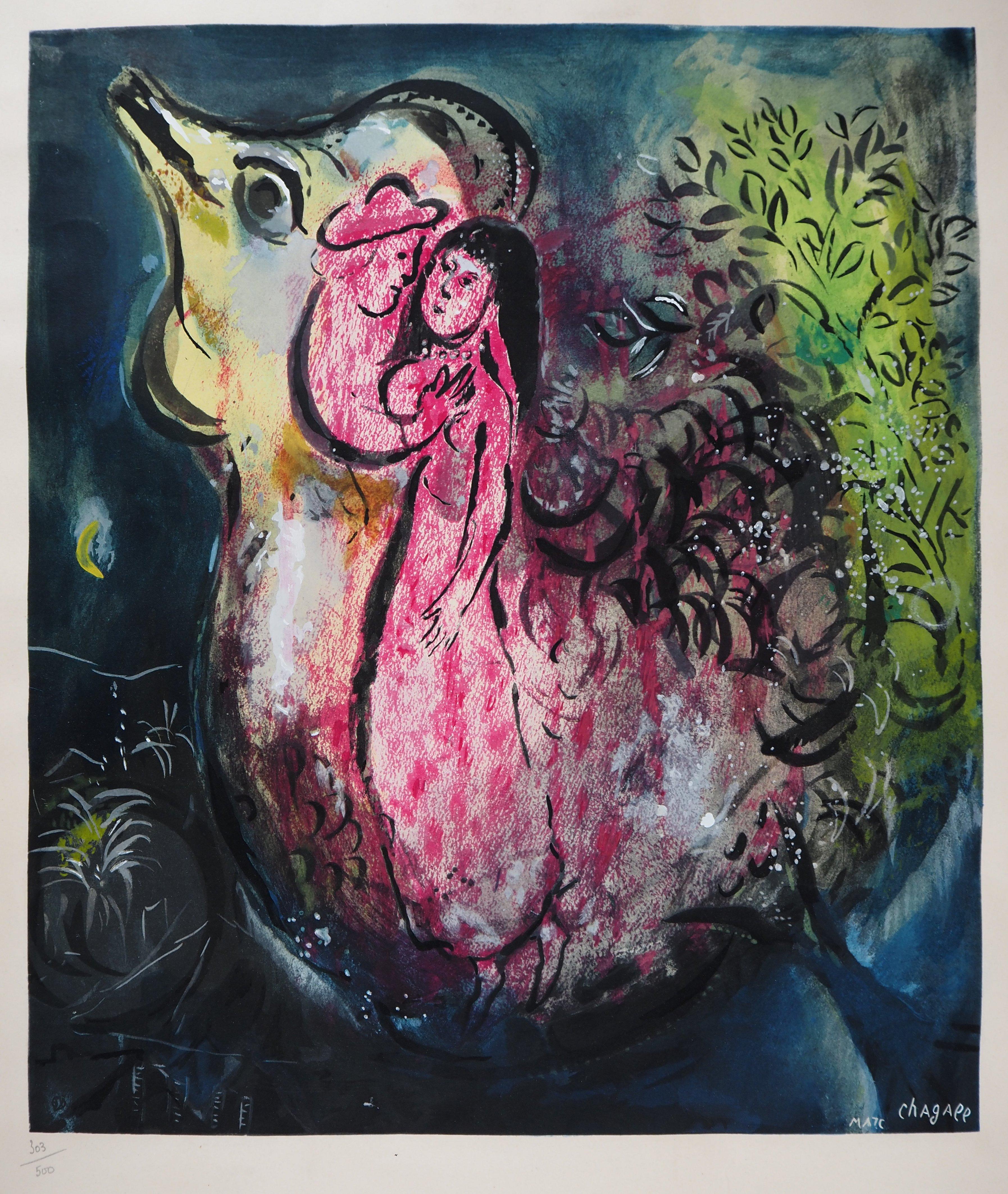 Lovers with a Rooster - Lithograph, Numbered / 500 - Print by Marc Chagall