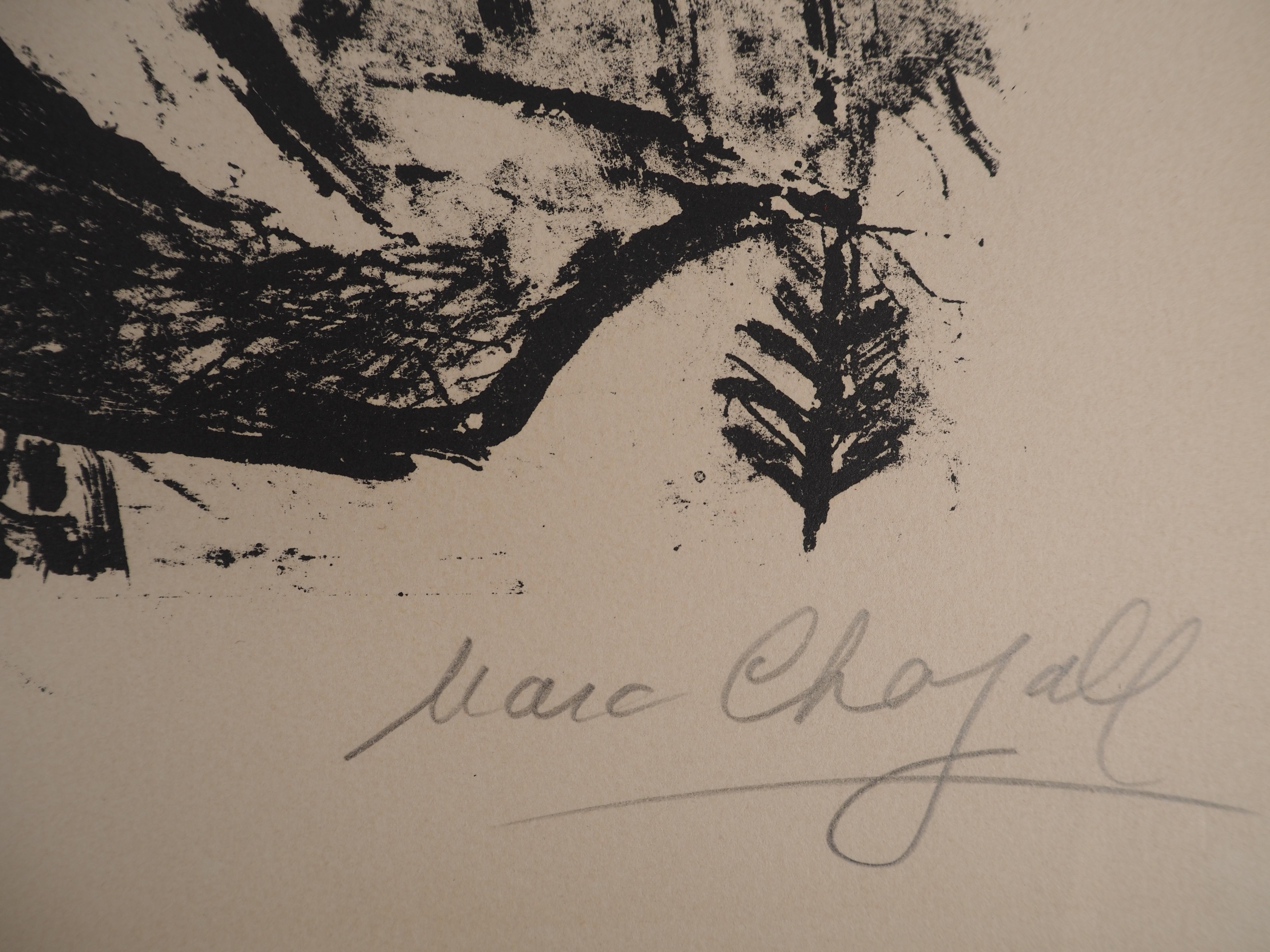Lovers with a Rooster & a Donkey-Original lithograph HAND SIGNED (Mourlot #306) - Print by Marc Chagall