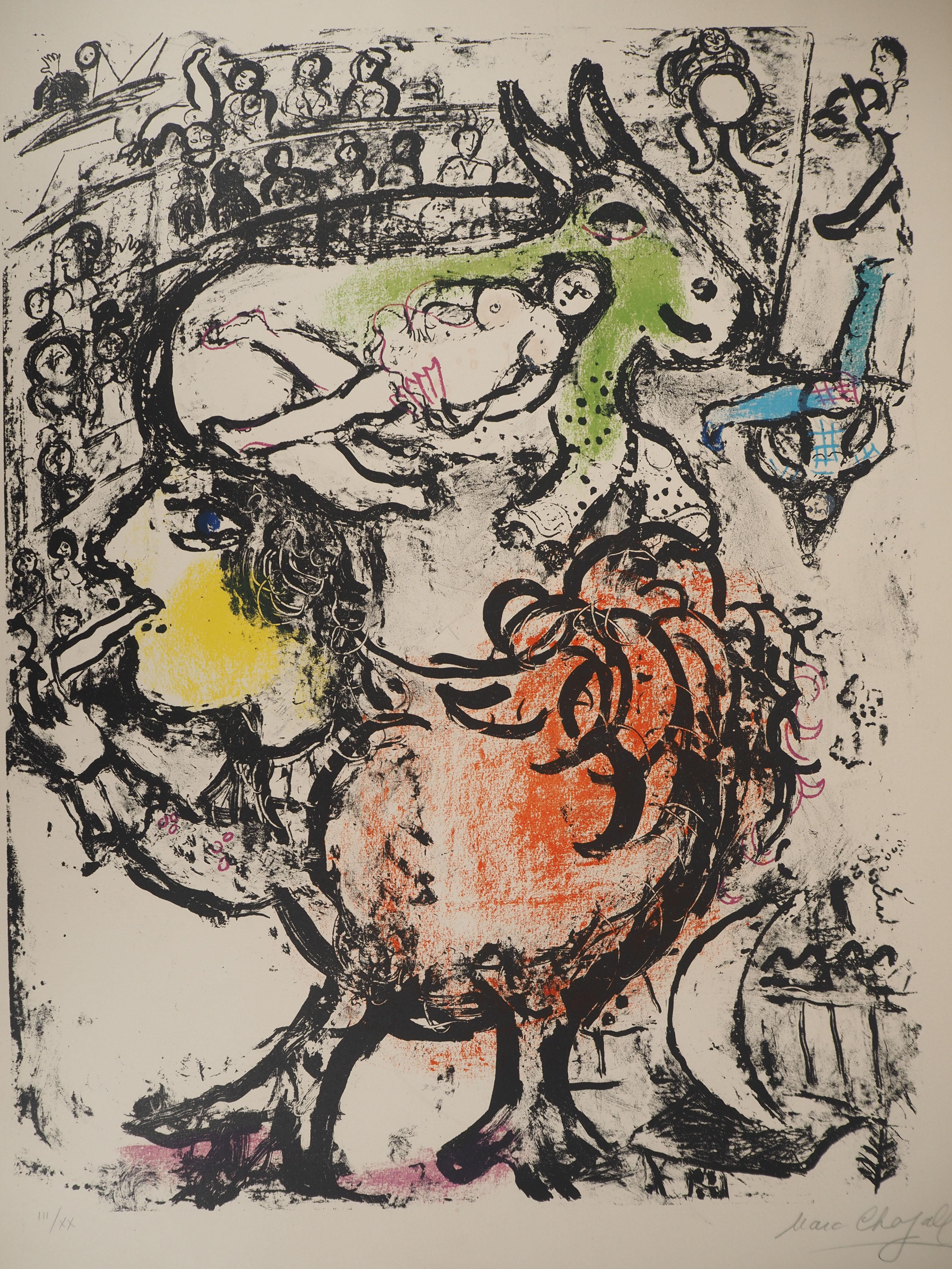 Lovers with a Rooster & a Donkey-Original lithograph HAND SIGNED (Mourlot #306) - Modern Print by Marc Chagall