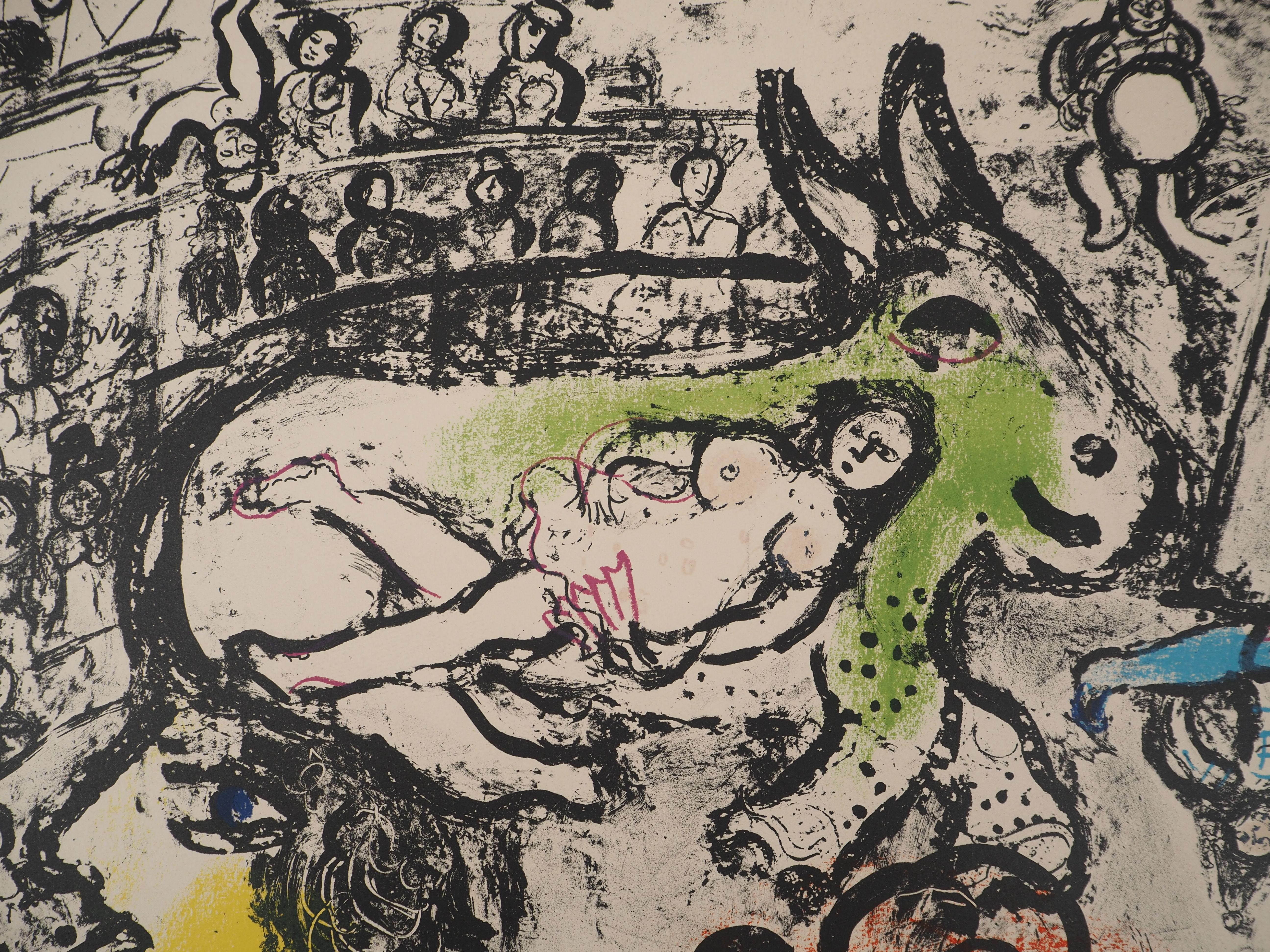 Marc Chagall (1887-1985)
Circus: Lovers with a Rooster and a Donkey (Pirouette), 1961

Original lithograph (Mourlot workshop)
Signed and numbered ‘III/XX’ in pencil.
There was an edition of 50 in Arabic numerals
On Arches vellum, 76 x 58