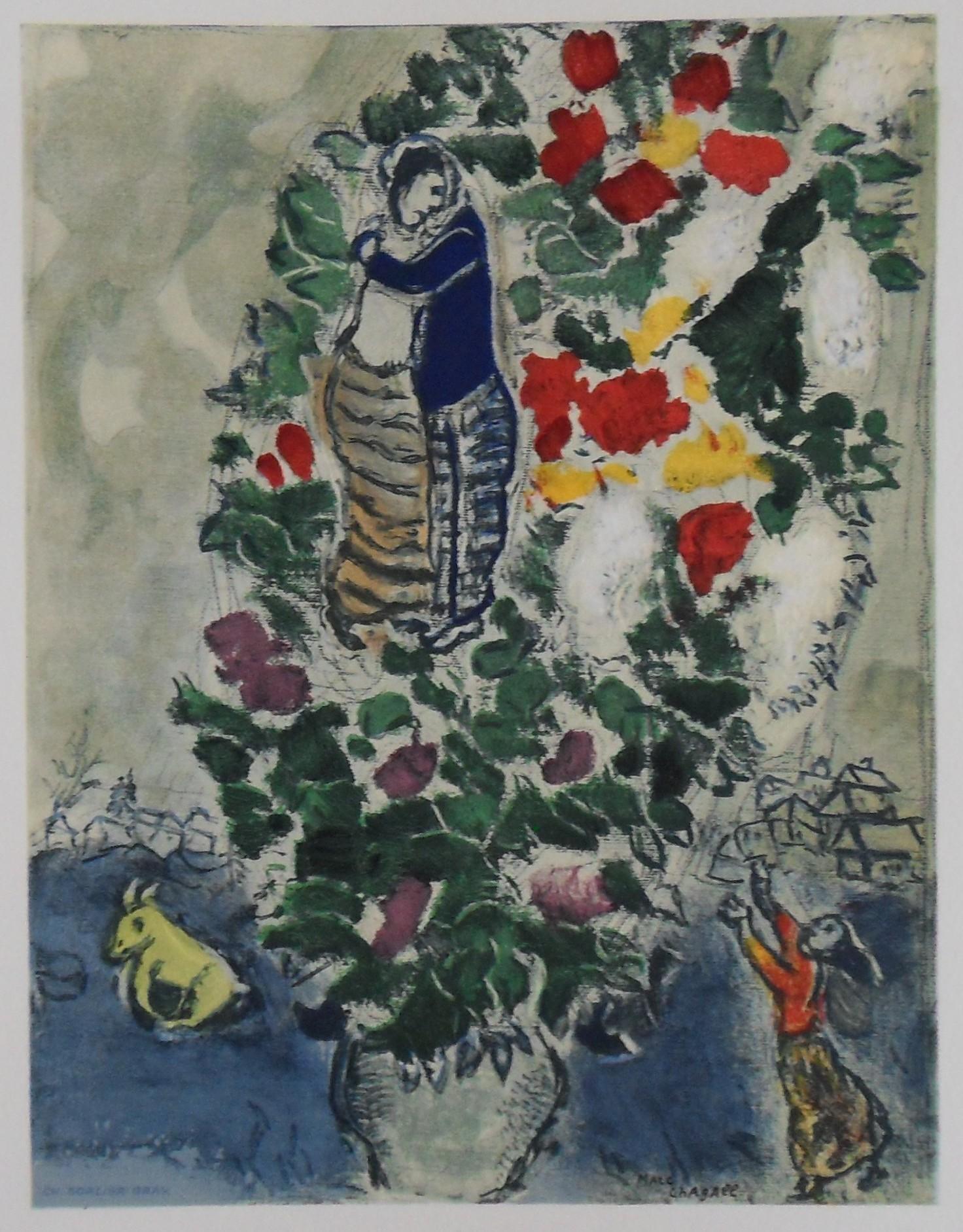 Les amoureux avec un bouquet de fleurs - Lithographie originale - 1965 - Print de Marc Chagall