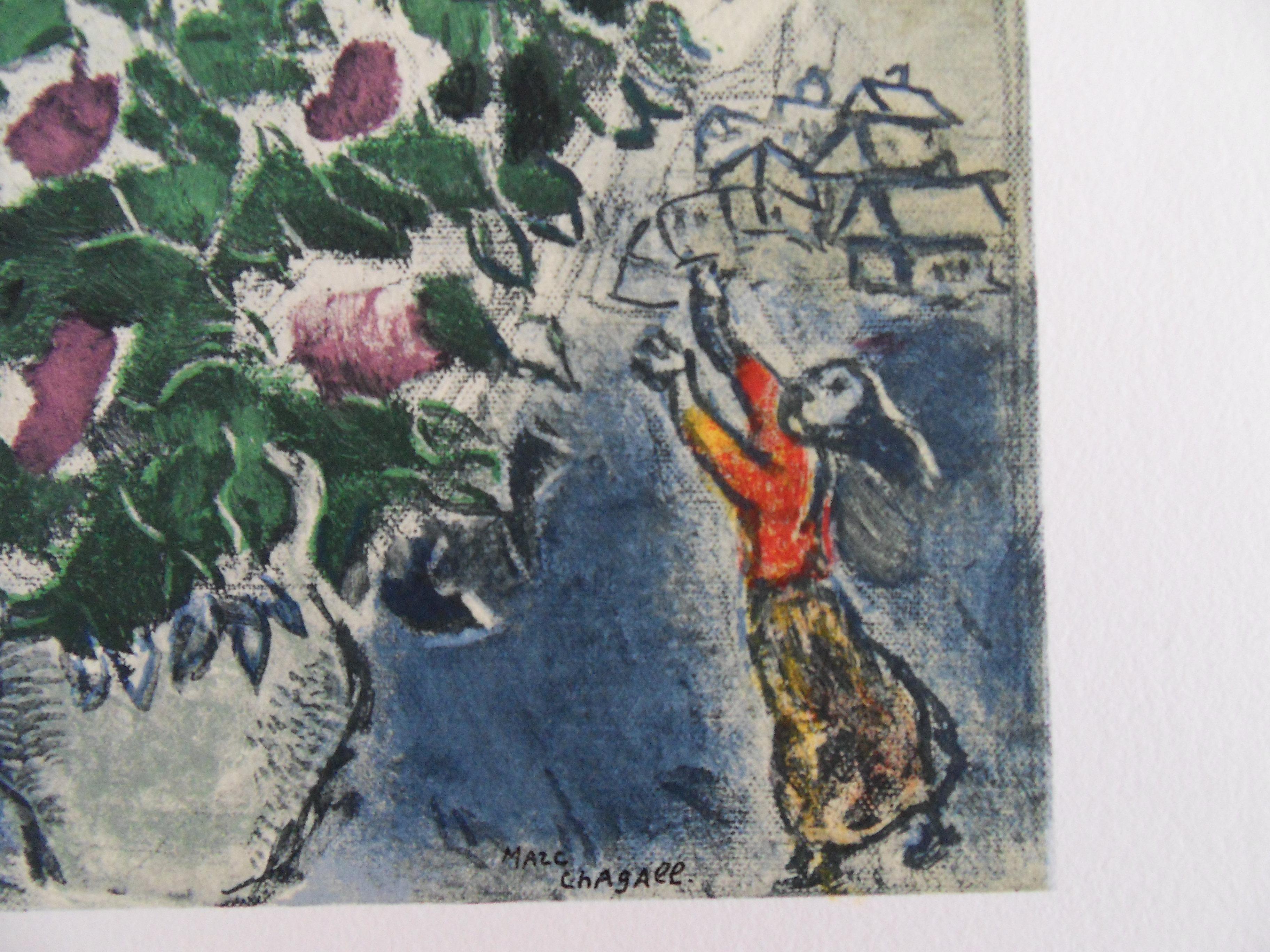 Les amoureux avec un bouquet de fleurs - Lithographie originale - 1965 - Moderne Print par Marc Chagall