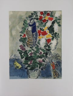 Lovers with Bouquet of Flowers - Original lithograph - 1965