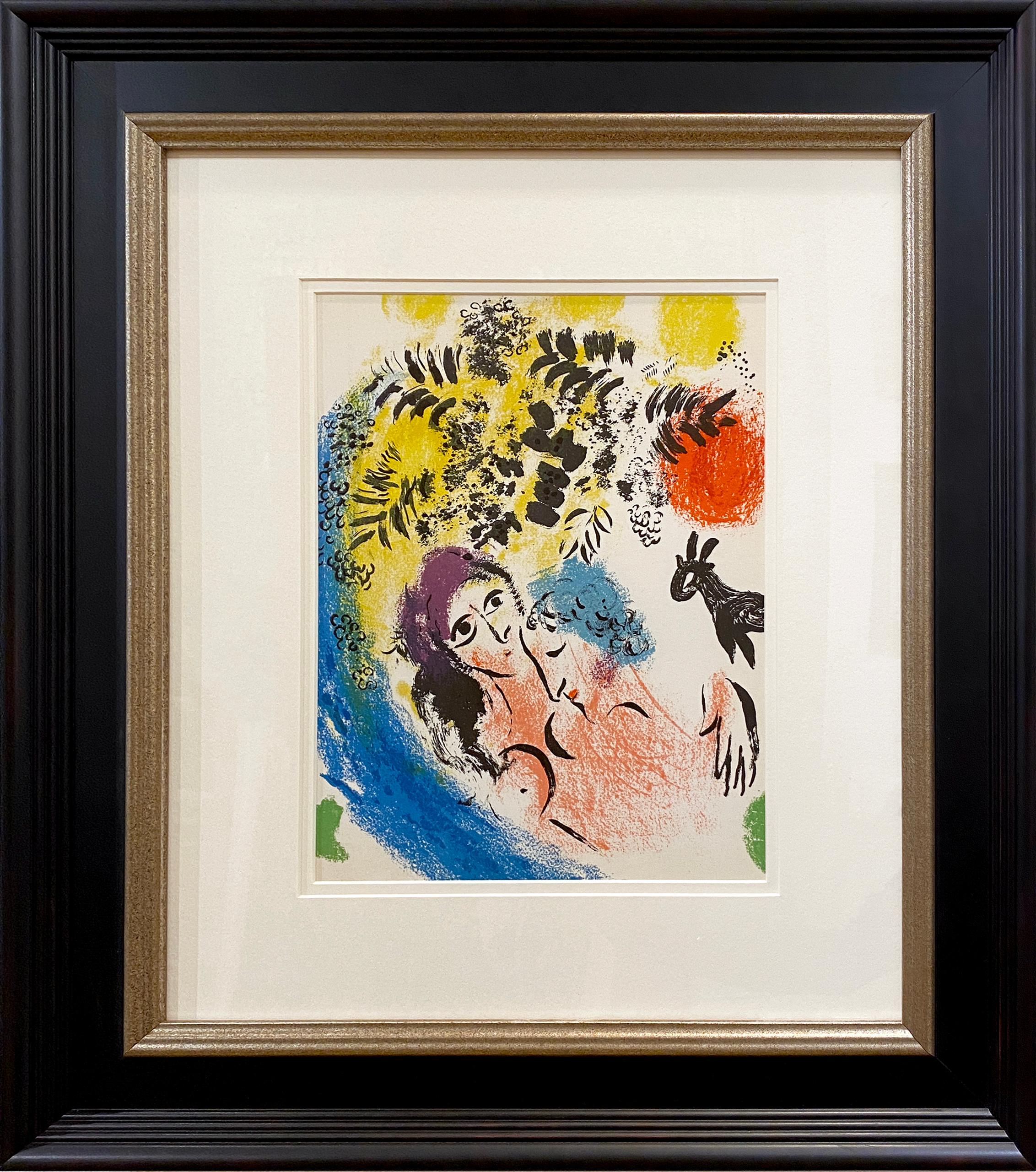 Lovers with Red Sun - Print by Marc Chagall
