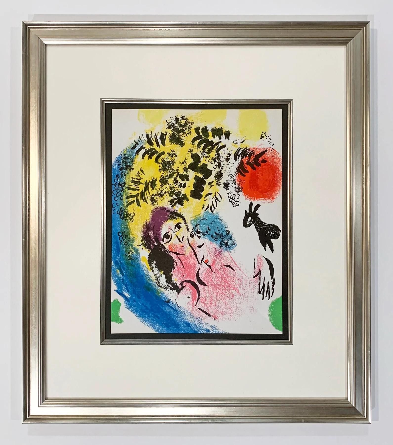 Marc Chagall Landscape Print - Lovers With Red Sun