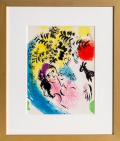 Lovers with Red Sun, Framed Lithograph by Marc Chagall 1960