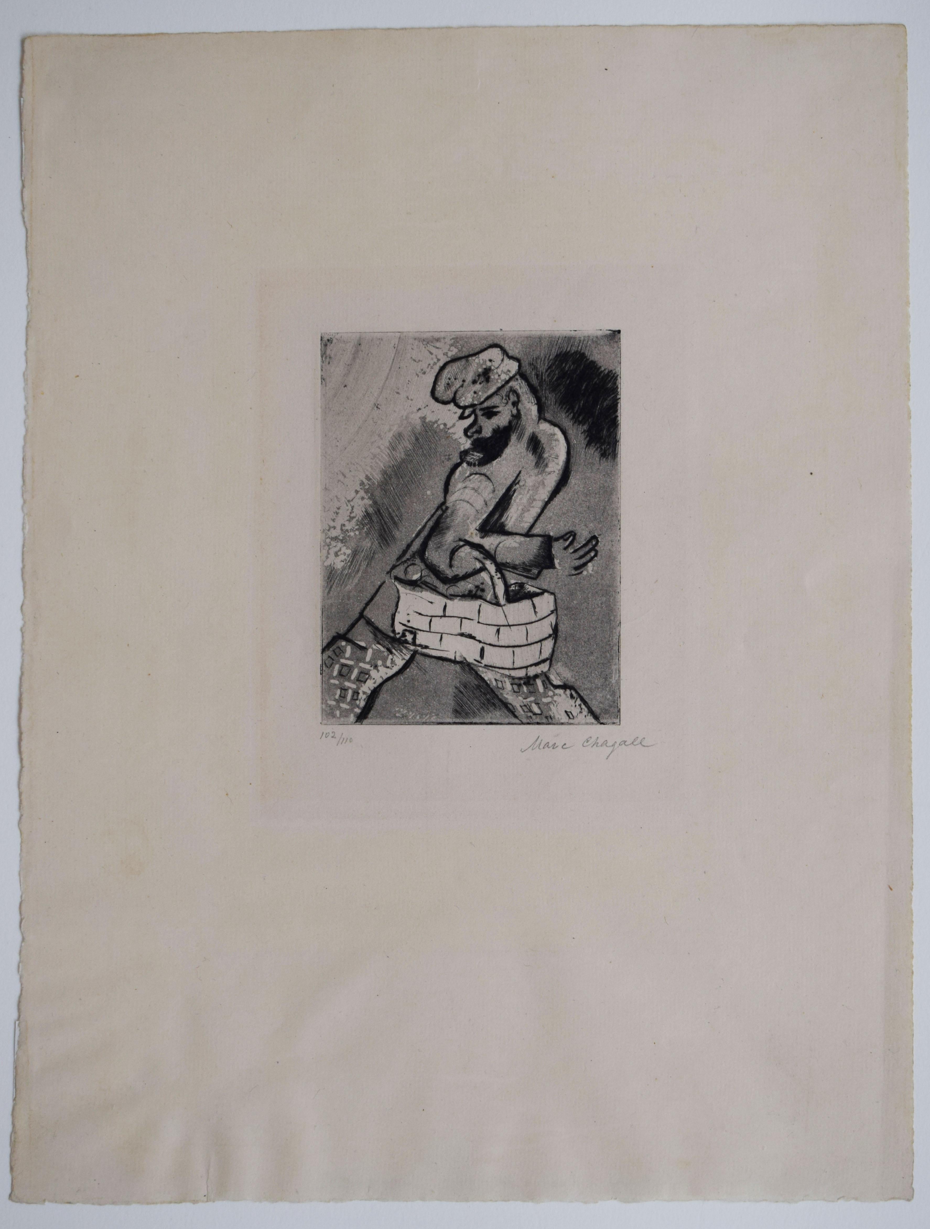 Man with a Basket, from: My Life - Russian French Berlin Autobiography Surreal - Print by Marc Chagall