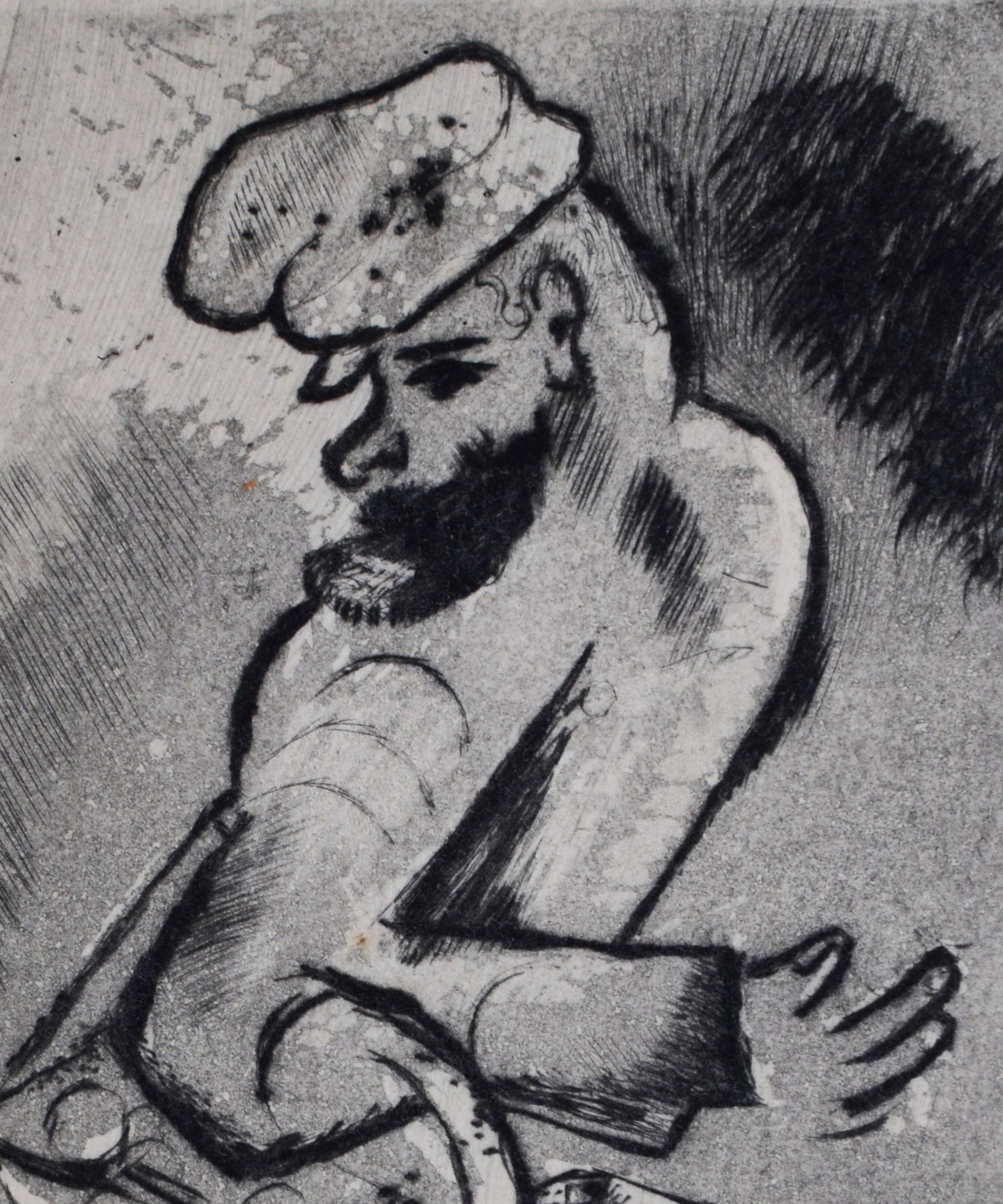 Man with a Basket, from: My Life - Russian French Berlin Autobiography Surreal - Gray Figurative Print by Marc Chagall