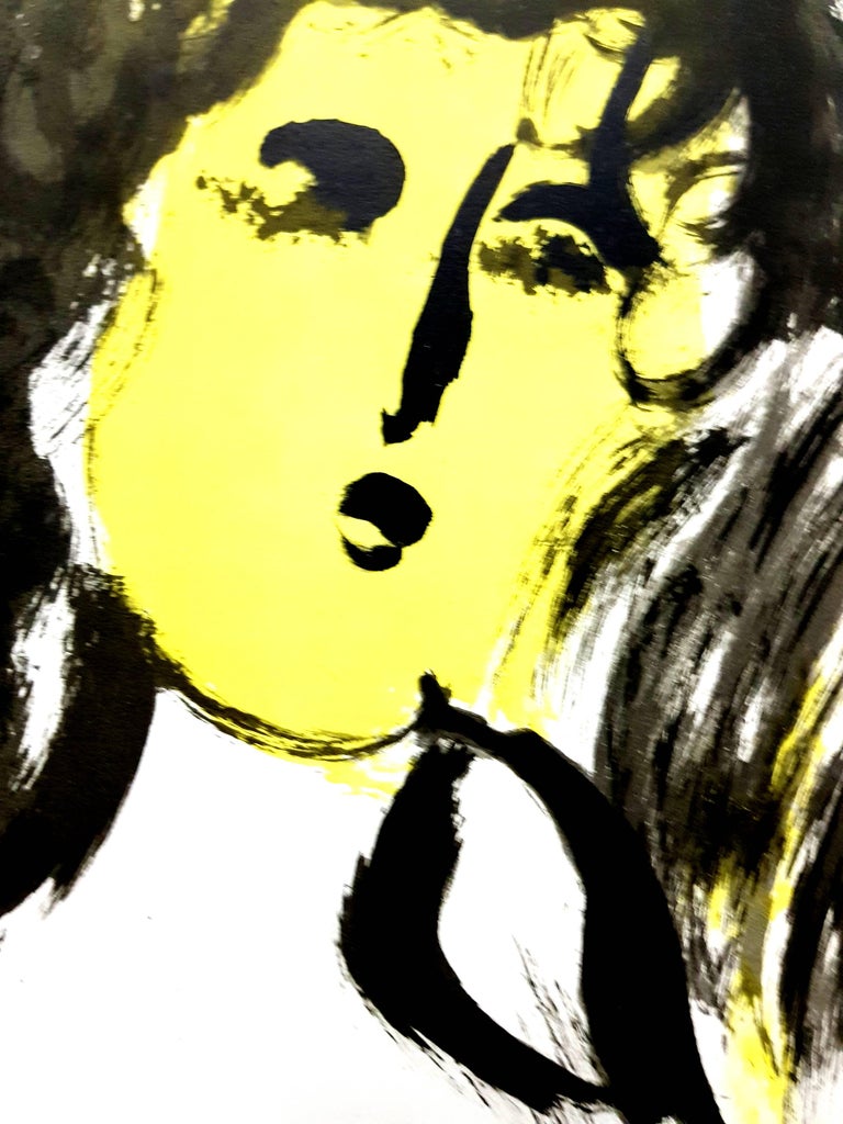 Marc Chagall - Woman Angel - Original Lithograph - Yellow Nude Print by Marc Chagall