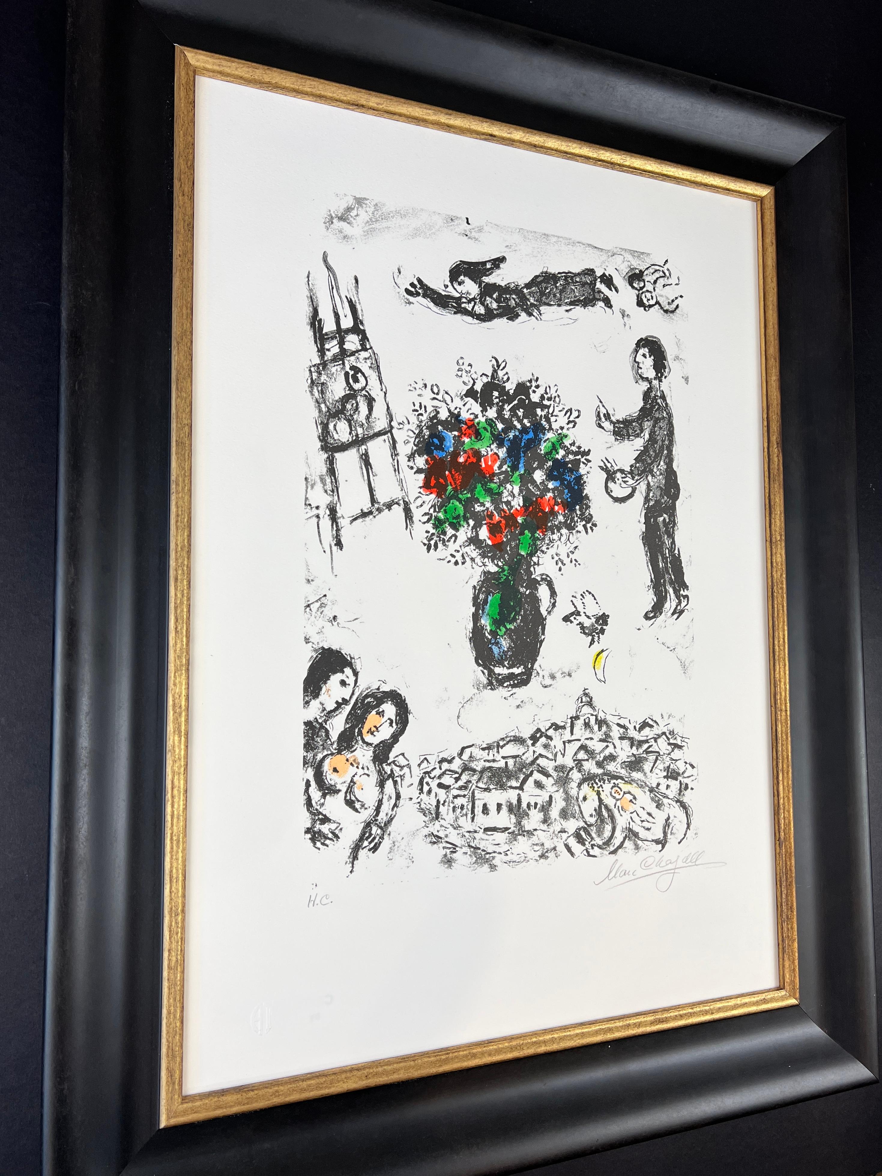 Marc Chagall ( 1887 - 1985 ) - BOUQUET SUR LA VILLE - litografia firmata a mano 10