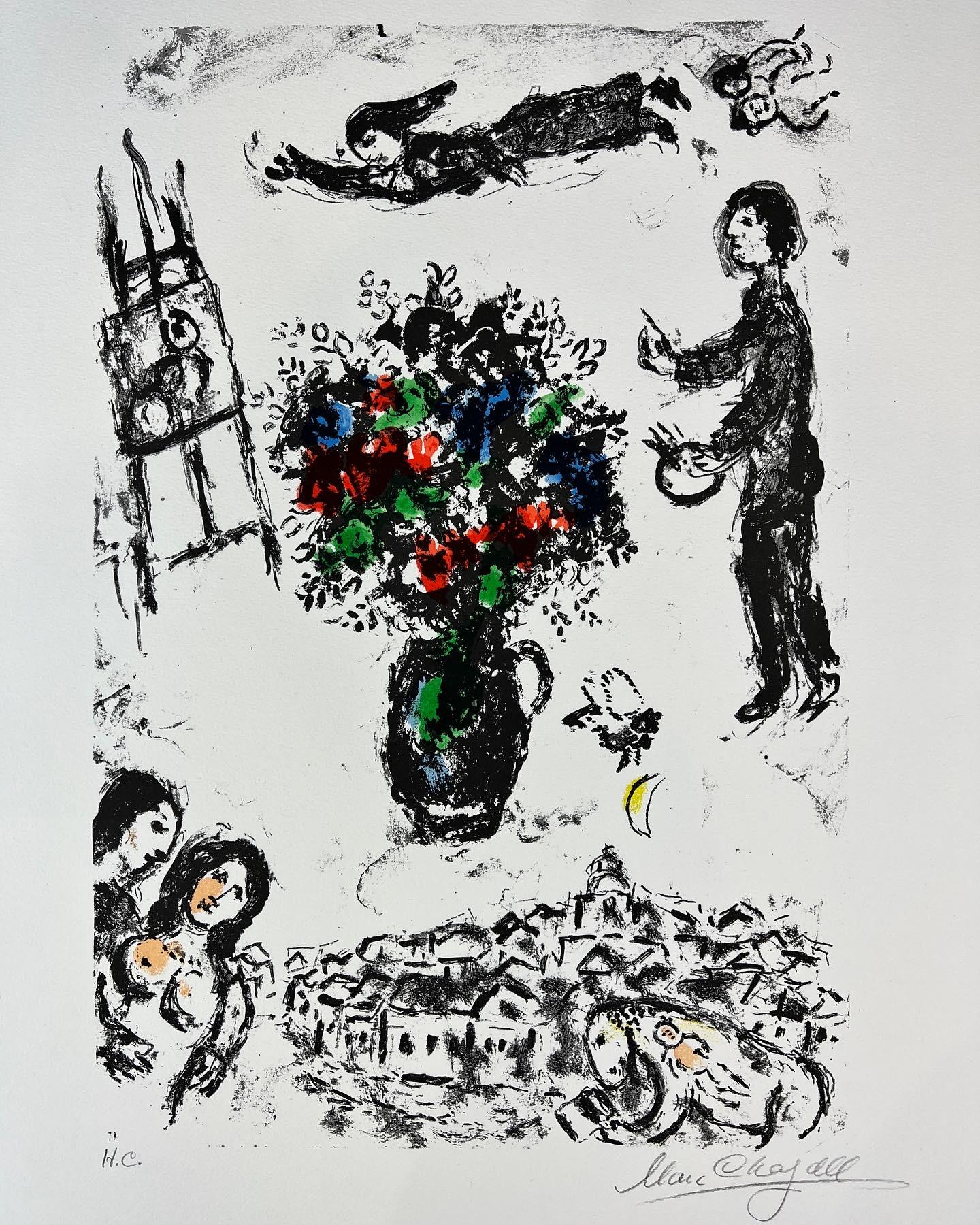 Marc Chagall ( 1887 - 1985 ) - BOUQUET SUR LA VILLE - litografia firmata a mano 1