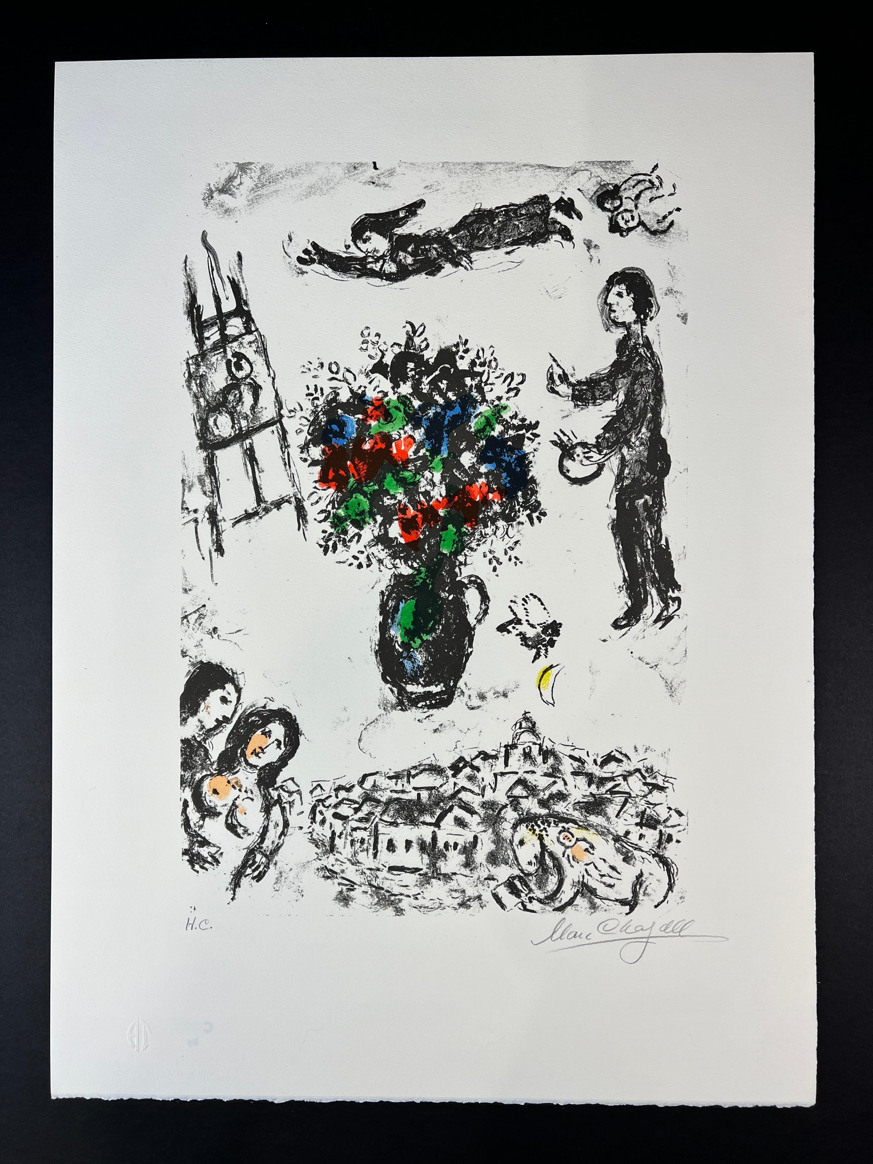 Marc Chagall ( 1887 - 1985 ) - BOUQUET SUR LA VILLE - litografia firmata a mano 6
