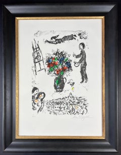 Marc Chagall ( 1887 – 1985 ) – BOUQUET SUR LA VILLE – hand-signed Lithograph 