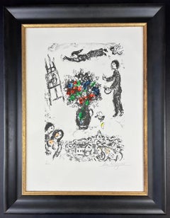 Marc Chagall ( 1887 - 1985 ) - BOUQUET SUR LA VILLE - Lithographie signée de sa main