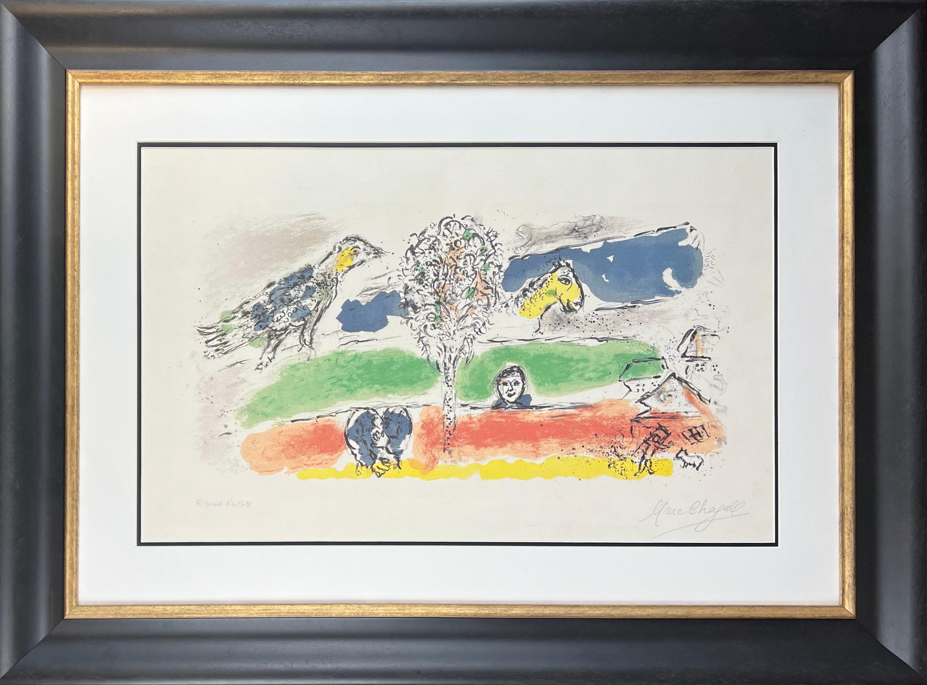 Color lithograph on Arches paper, edited in 1974
limited edition in 50 copies, plus some artist proofs
numbered as: Epreuve d’artiste ( artist proof )
signed in pencil by artist in lower right corner
paper size: 42 x 67 cm
illustration size: 28 x 55