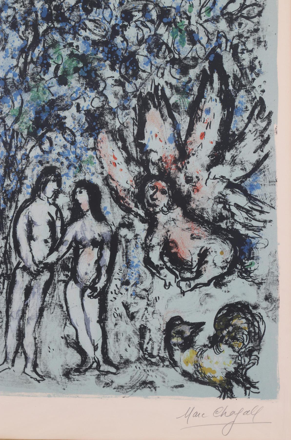 Marc Chagall ( 1887 - 1985 ) - LE PARADIS BLEU handsignierte Lithographie auf Arches  1