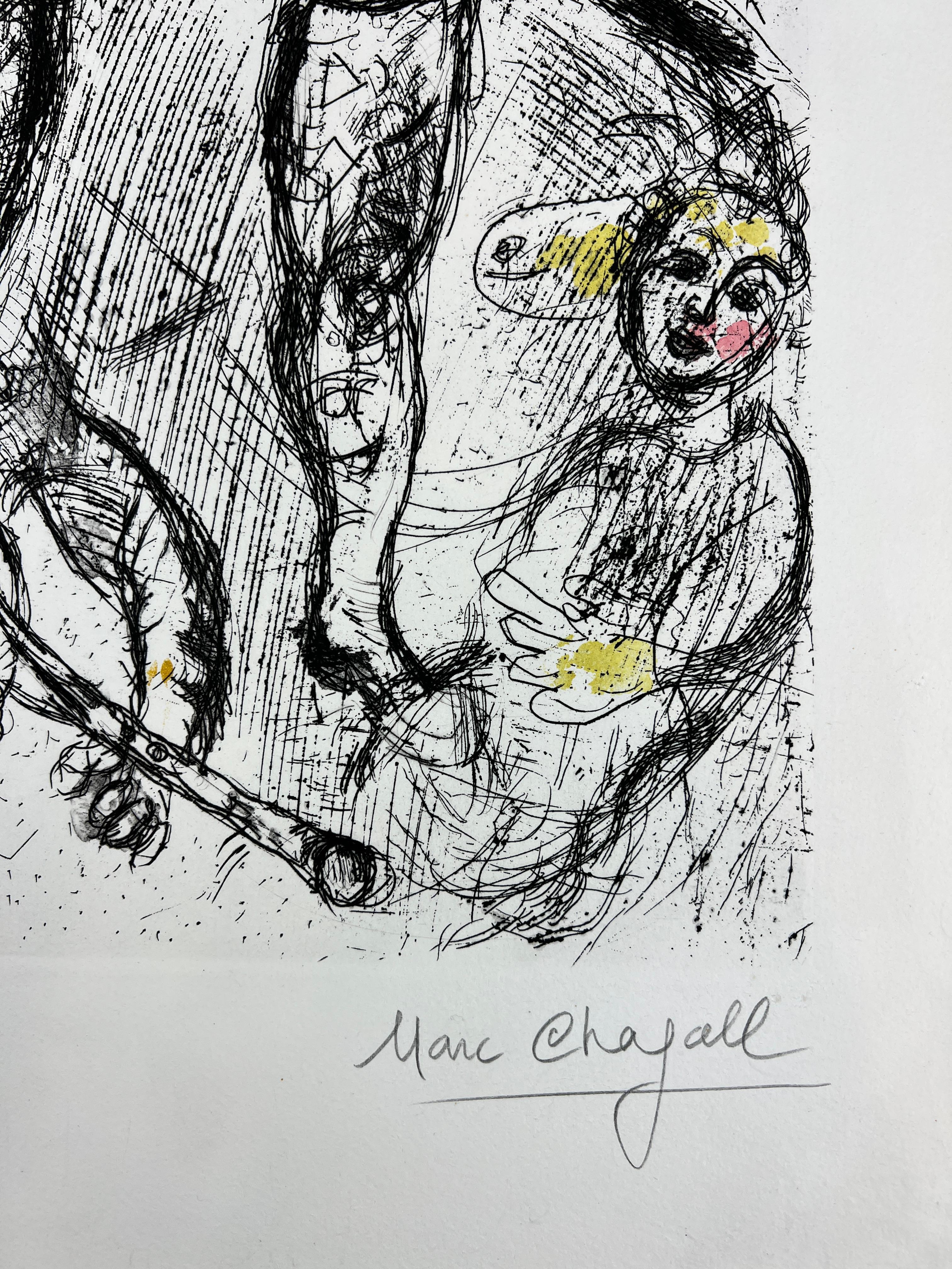 Marc Chagall ( 1887 - 1985 ) - Le Pierrot - grabado en color firmado a mano - 1968 11
