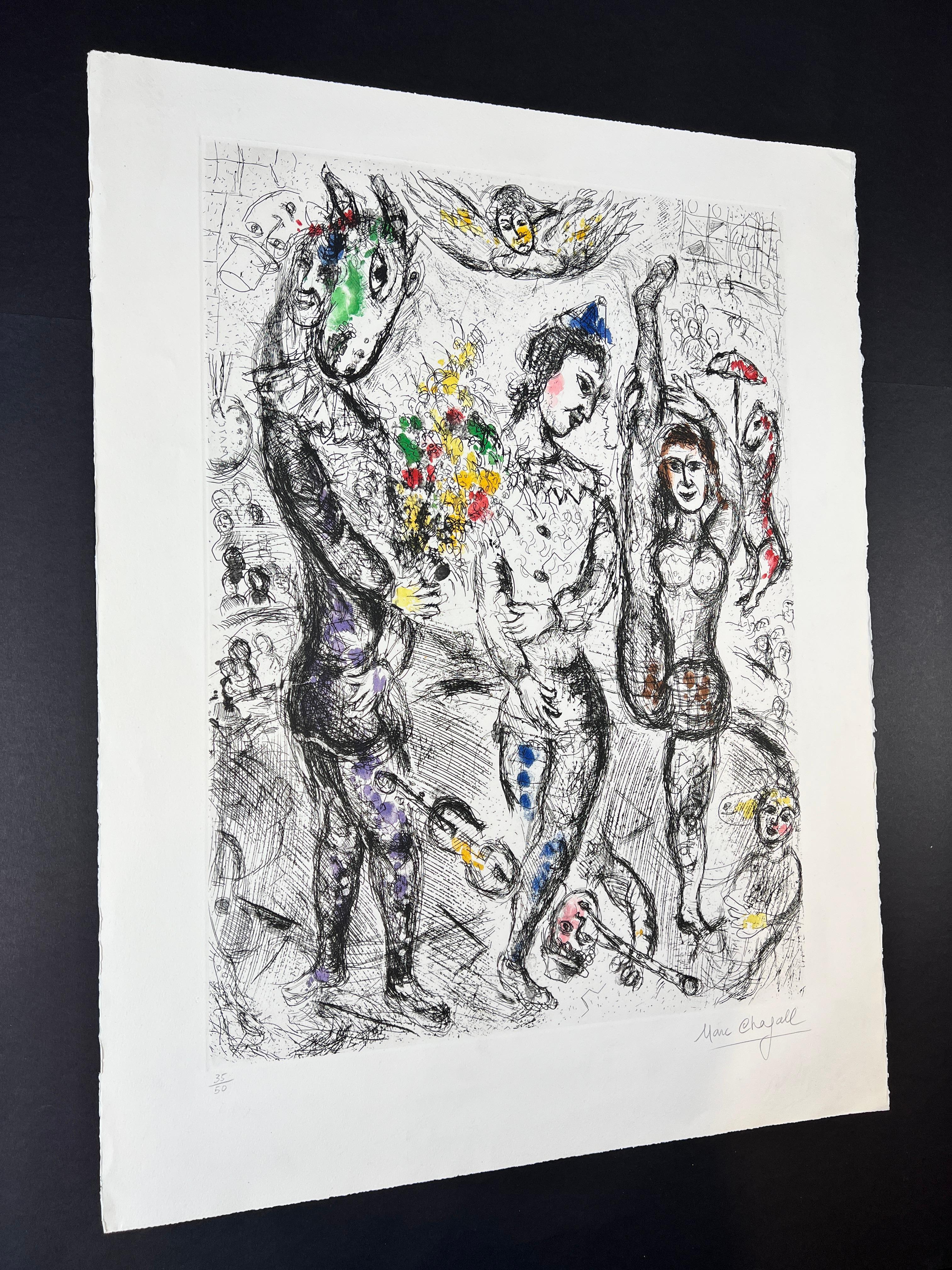 Marc Chagall ( 1887 - 1985 ) - Le Pierrot - grabado en color firmado a mano - 1968 13