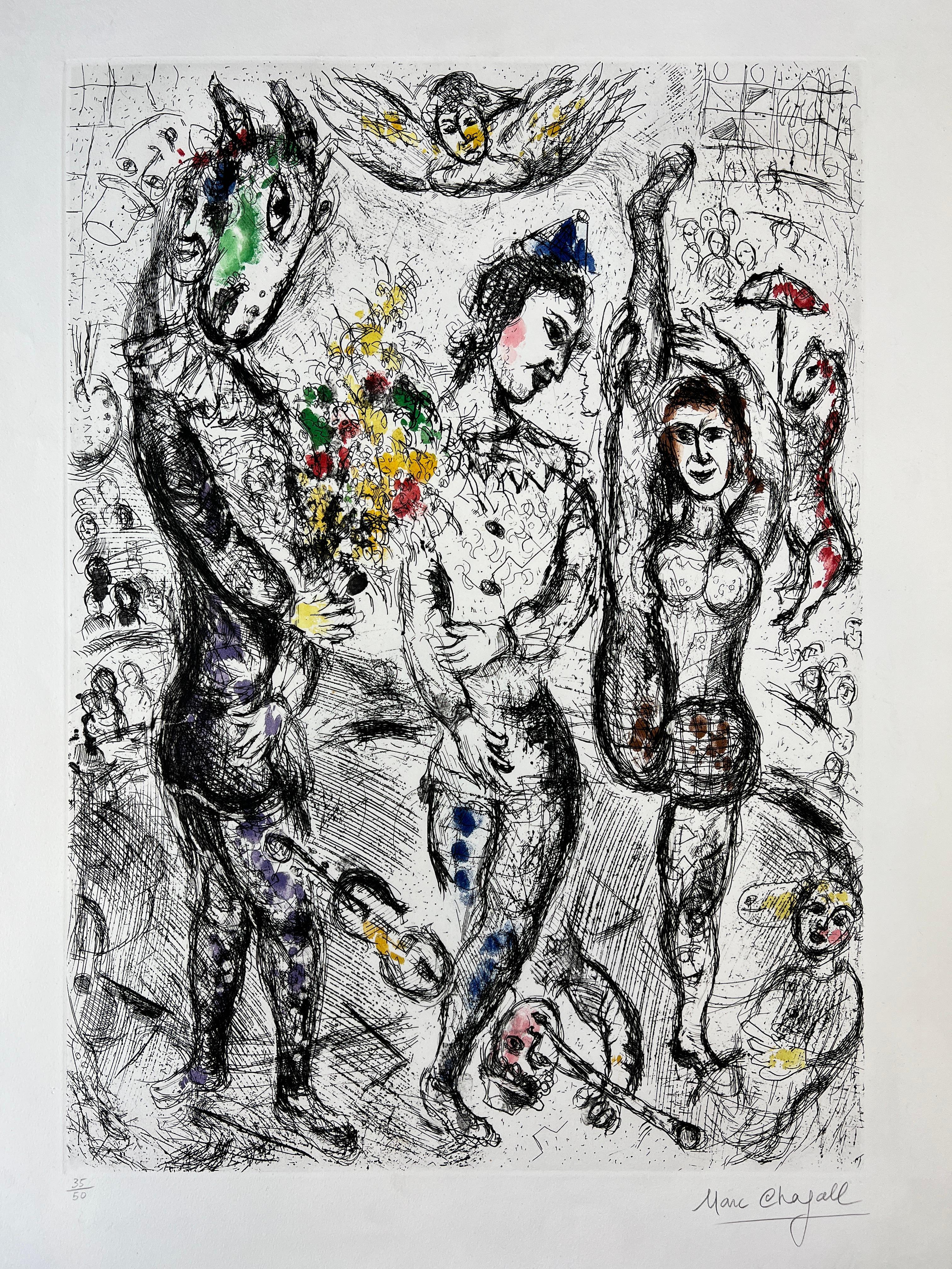 Marc Chagall ( 1887 - 1985 ) - Le Pierrot - grabado en color firmado a mano - 1968 1