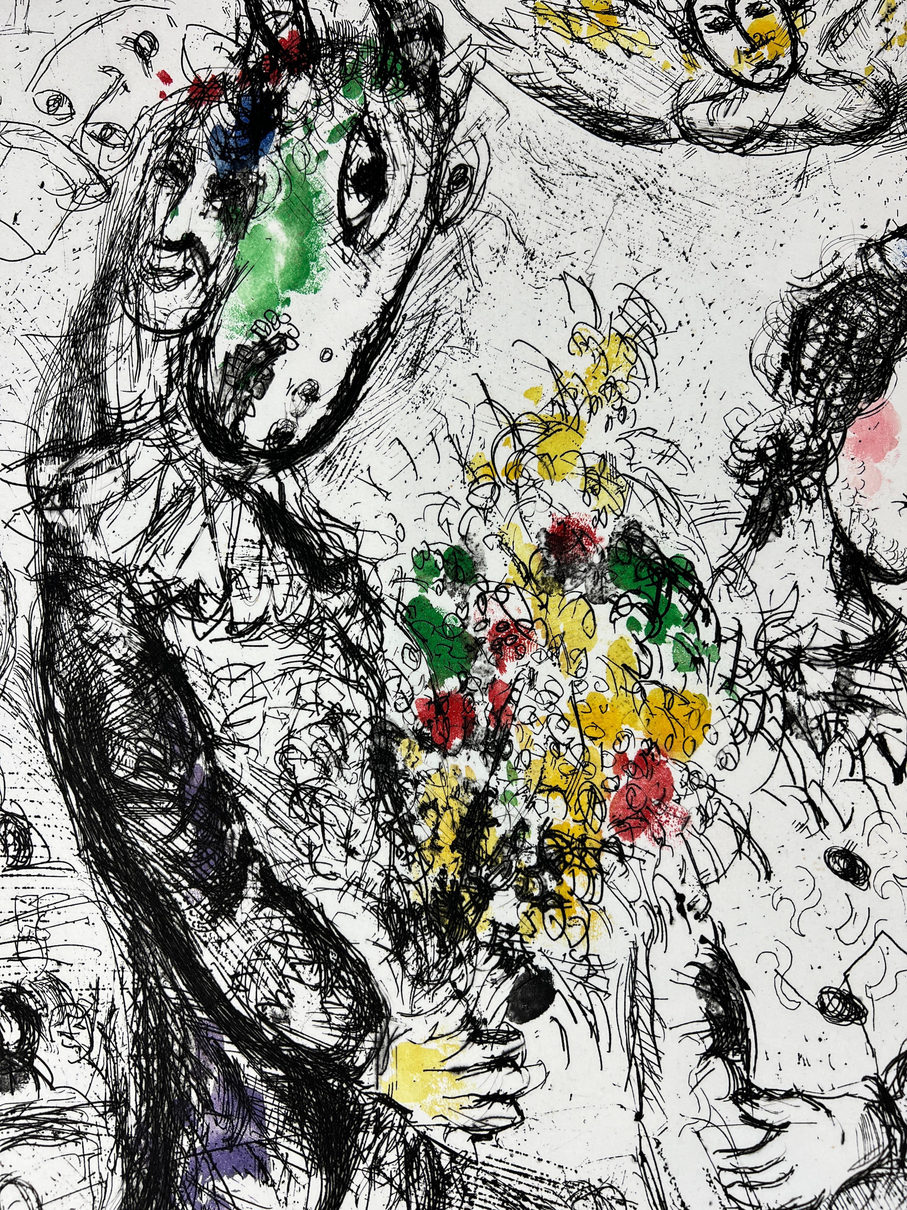 Marc Chagall ( 1887 - 1985 ) - Le Pierrot - grabado en color firmado a mano - 1968 2