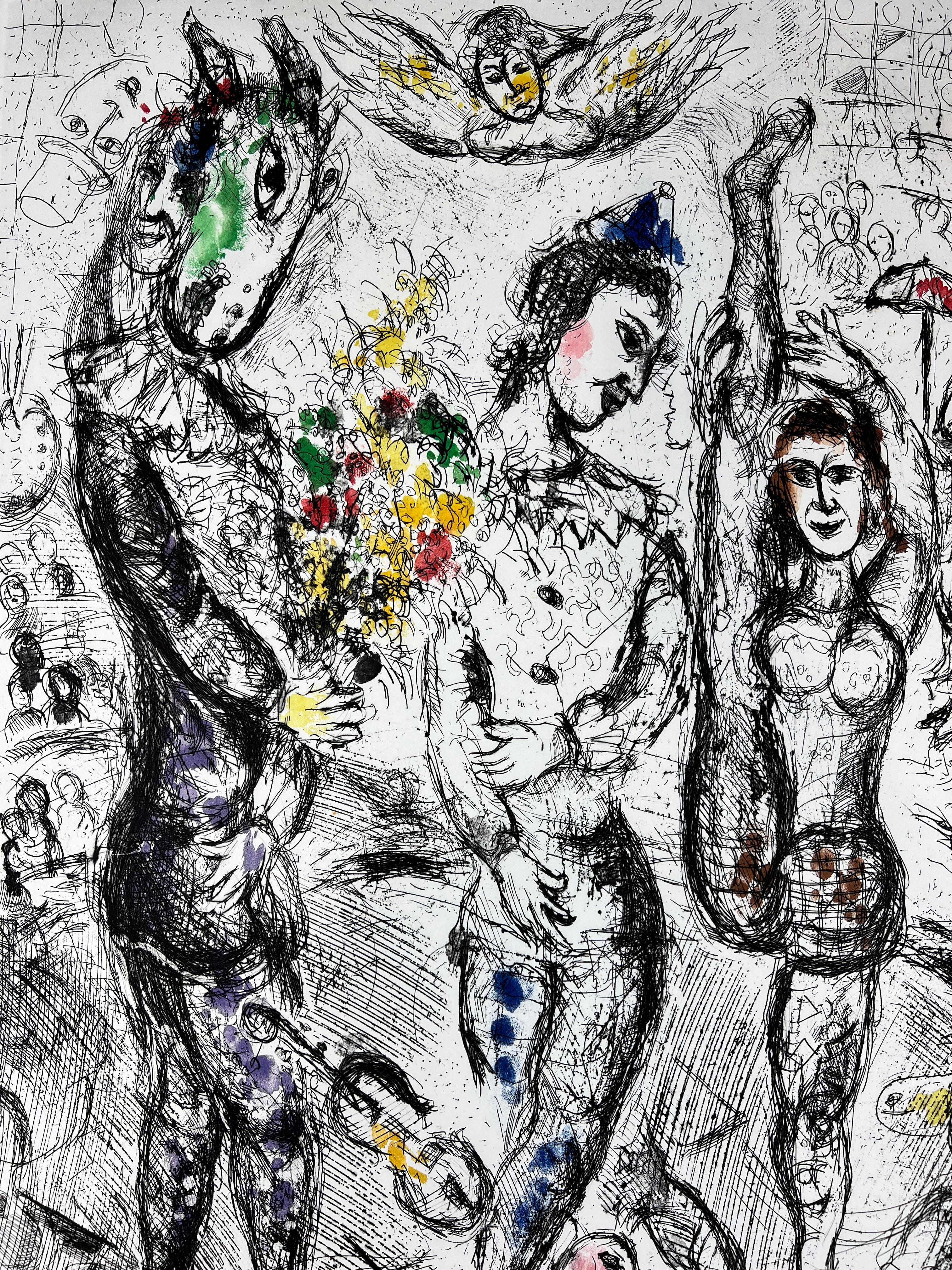 Marc Chagall ( 1887 - 1985 ) - Le Pierrot - grabado en color firmado a mano - 1968 3