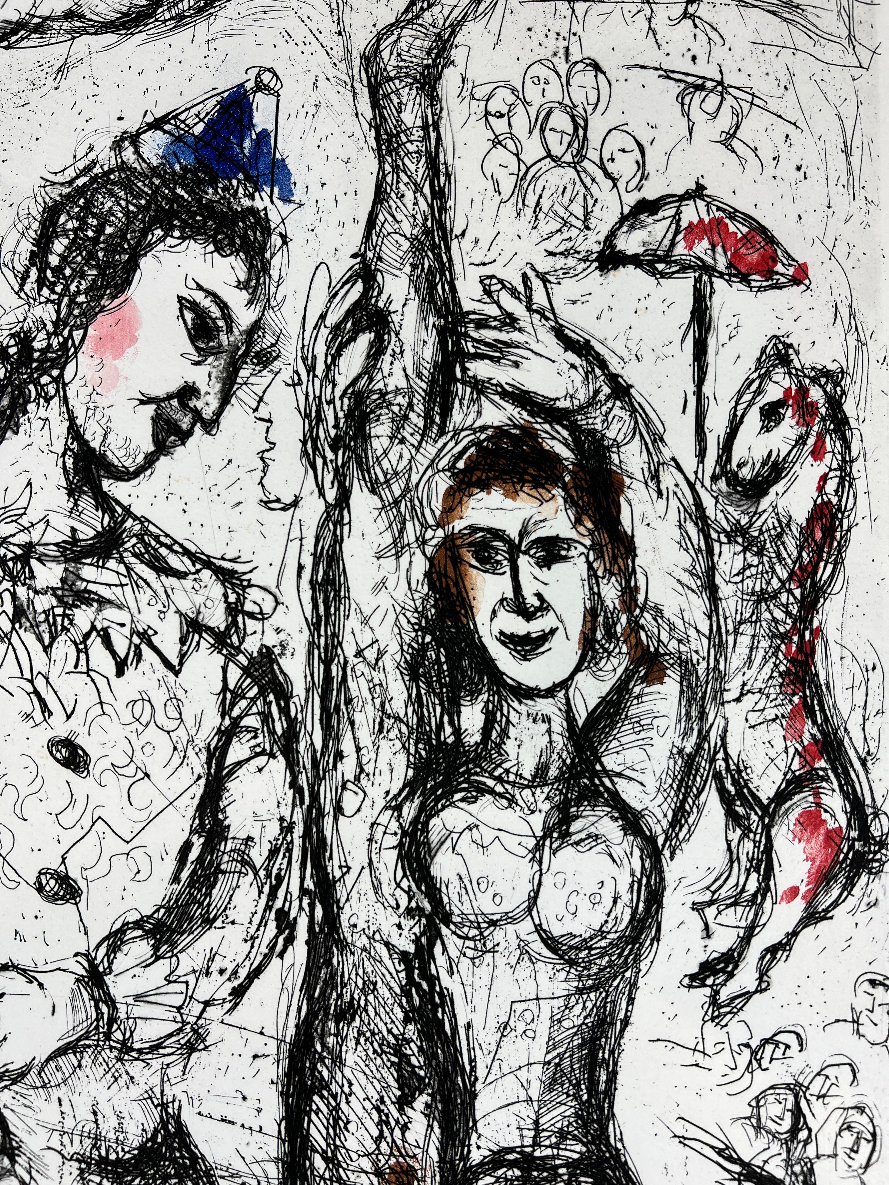 Marc Chagall ( 1887 - 1985 ) - Le Pierrot - grabado en color firmado a mano - 1968 4