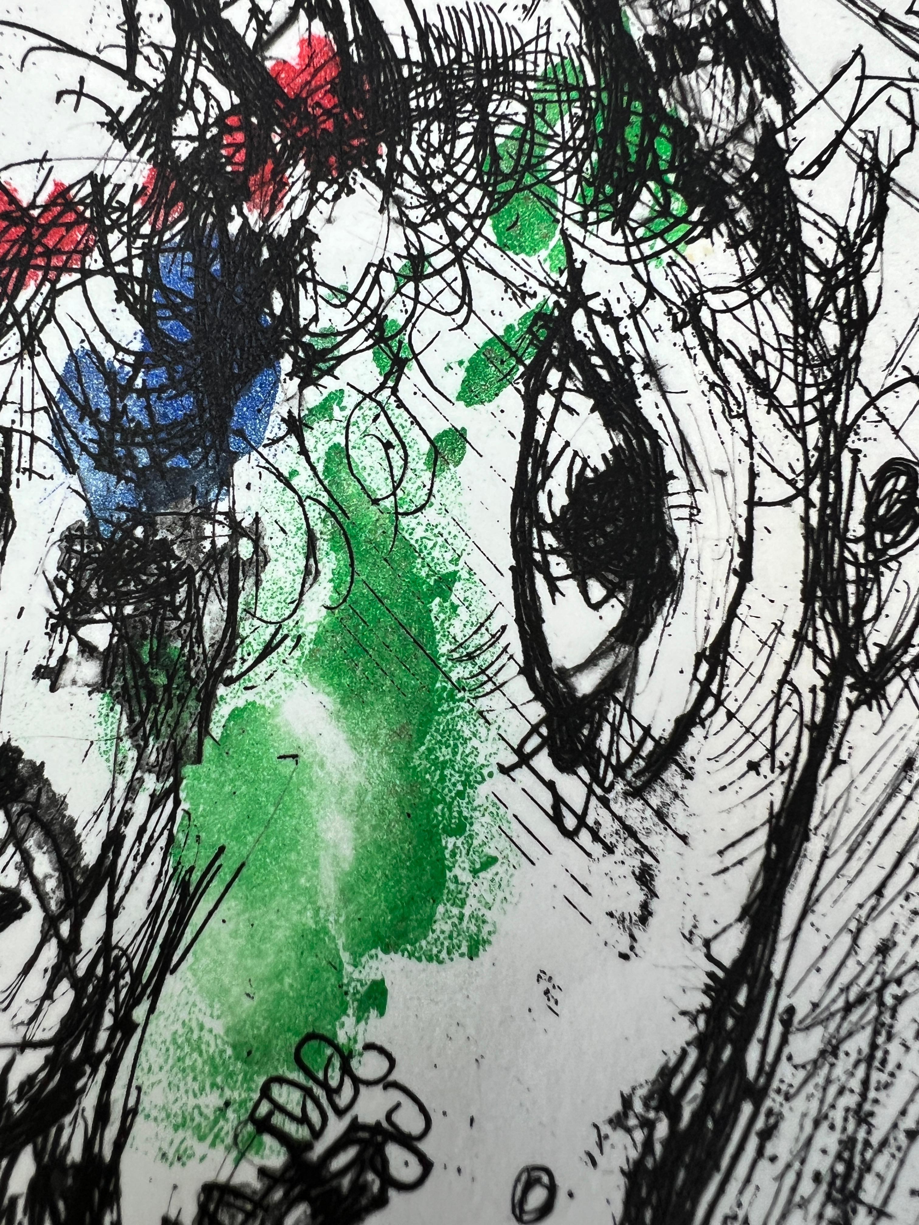 Marc Chagall ( 1887 - 1985 ) - Le Pierrot - grabado en color firmado a mano - 1968 5