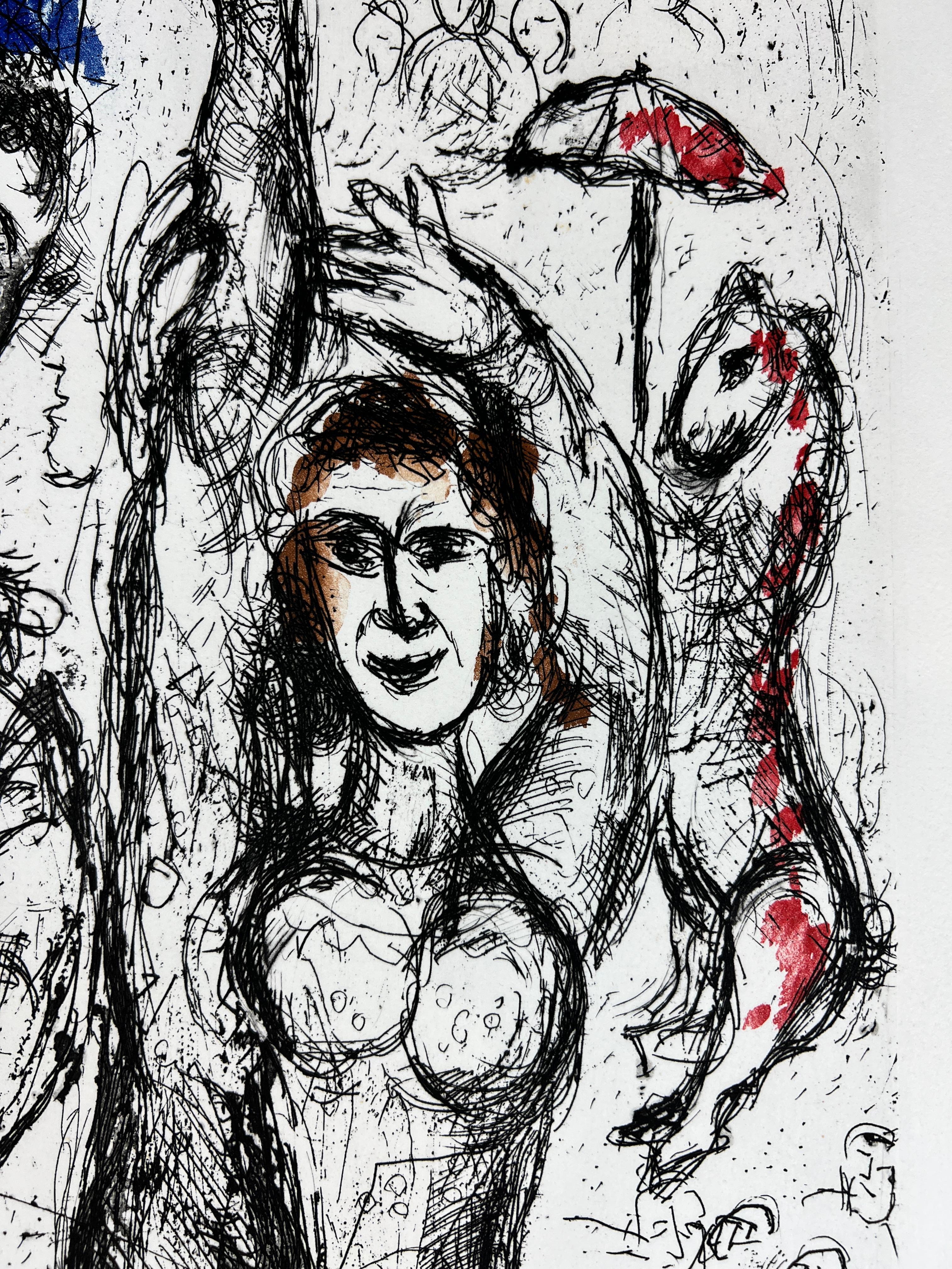 Marc Chagall ( 1887 - 1985 ) - Le Pierrot - grabado en color firmado a mano - 1968 7