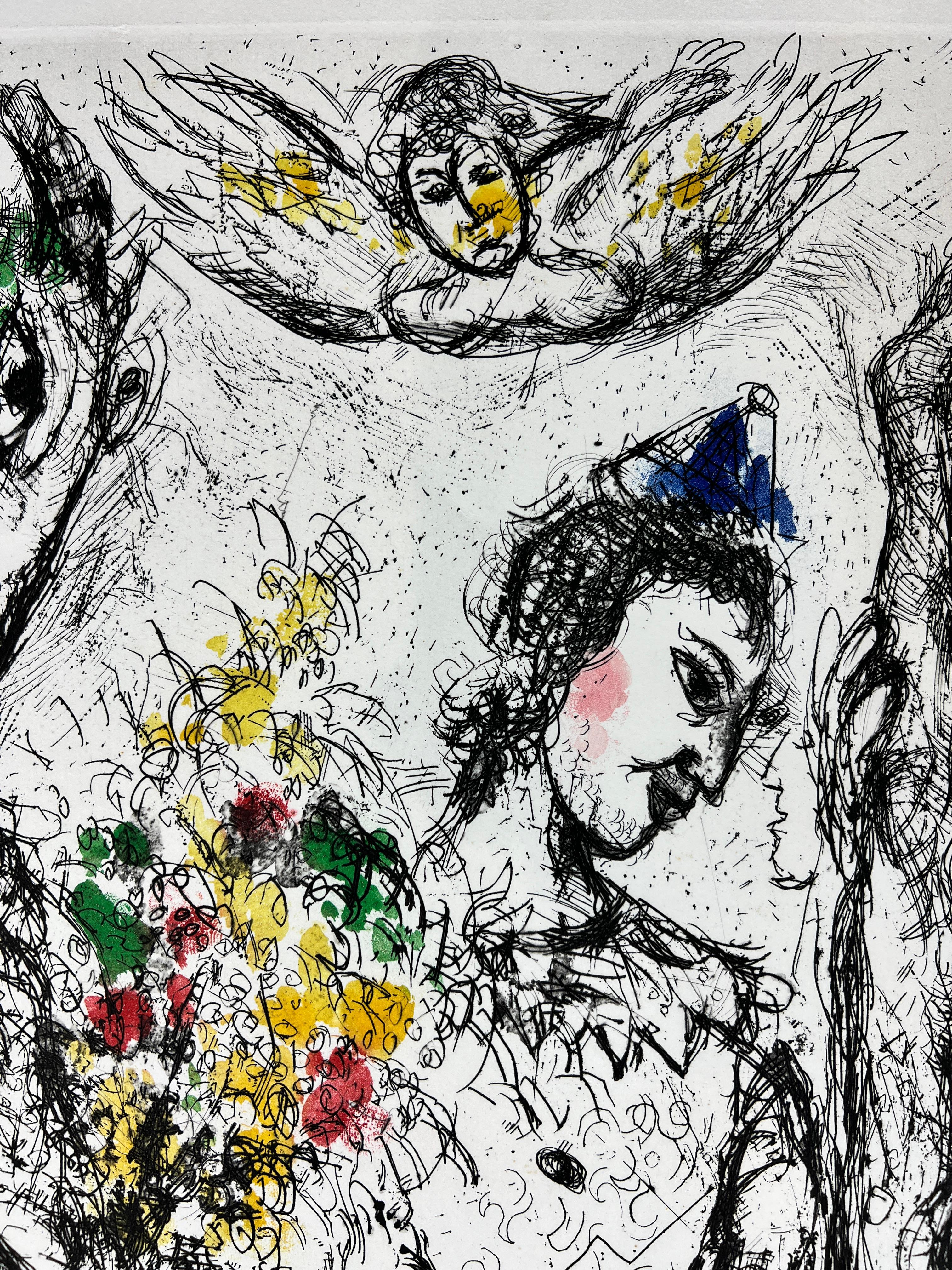 Marc Chagall ( 1887 - 1985 ) - Le Pierrot - grabado en color firmado a mano - 1968 8