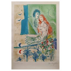 Marc Chagall (after) -- Sirena con el poeta de Niza y la Costa Azul