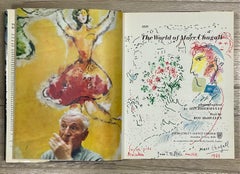 Retro Marc Chagall - Autoportrait et bouquet de fleurs et oiseau pour T. Kollek 
