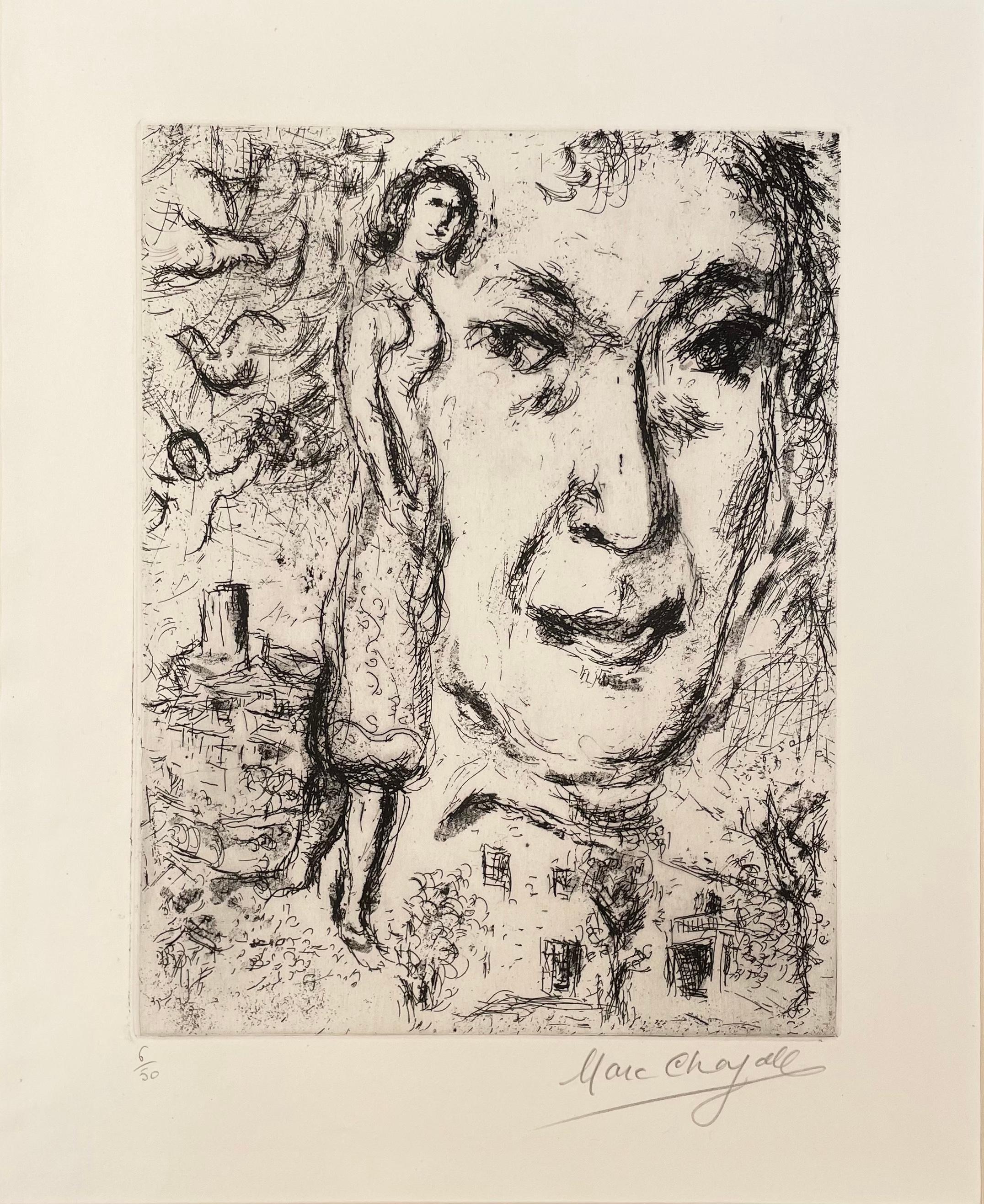 Marc Chagall Marc Chagall, "Autoportrait, " original etching, hand