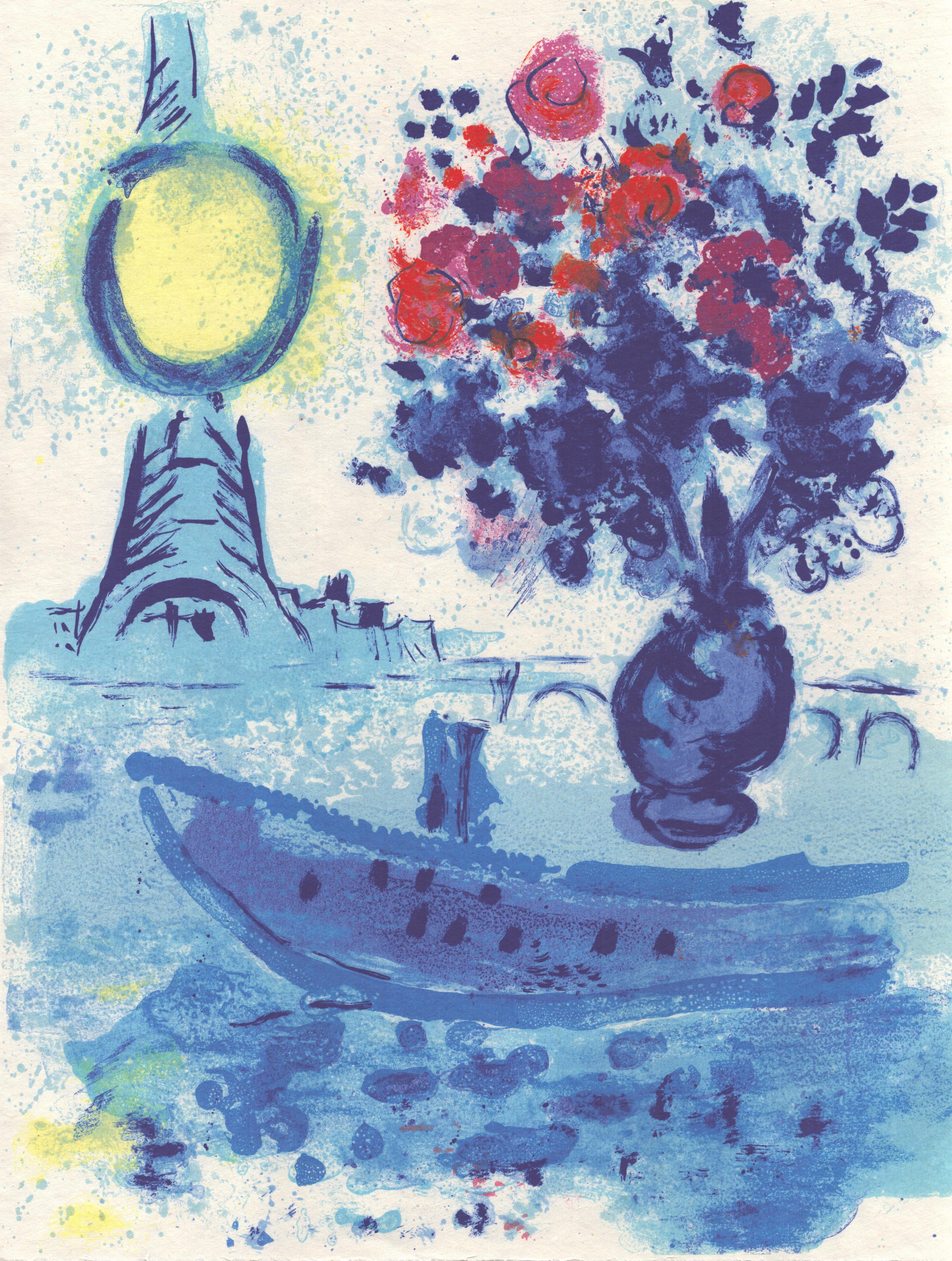Marc Chagall   
Bateau Mouche au bouquet, 1961
Original Lithograph
Unnumbered of the edition of 180
Sheet Size: 39 * 30 cm 
Unsigned 
Reference  Mourlot 352

