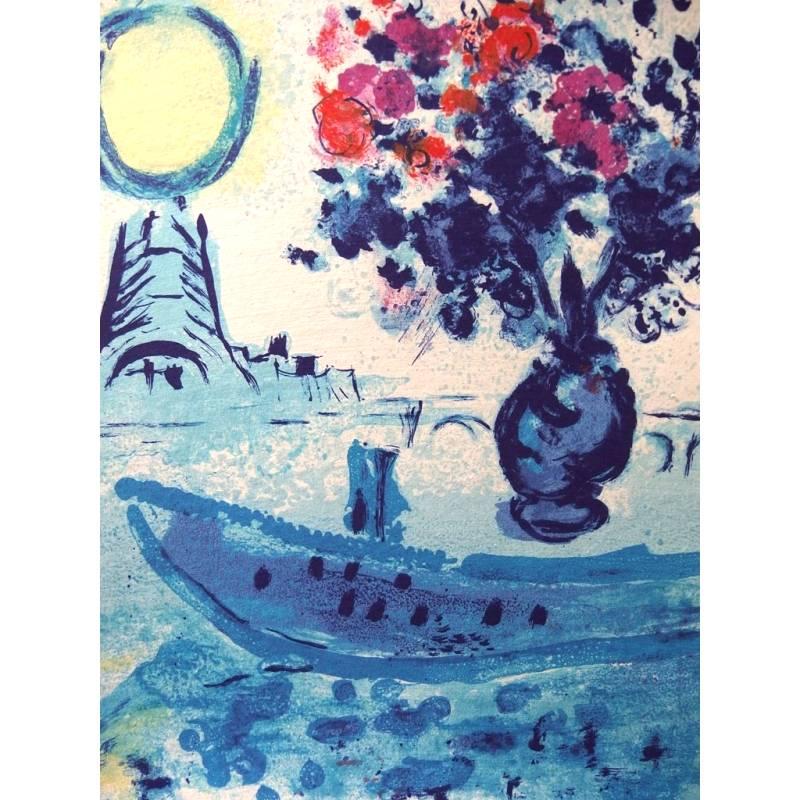 Marc Chagall
Original Lithograph
Title: Bateau Mouche au bouquet
1962
Dimensions: 39 x 30 cm
Edition: 180
Unsigned as issued. 
From Regards sur Paris
Published by André Sauret
Condition : Excellent
Reference: Catalogue Raisonné, Mourlot #352
