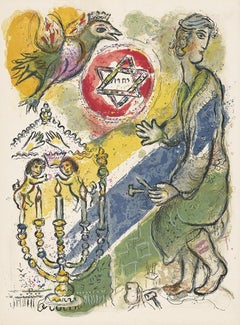 Lithographie originale de Marc Chagall « Bezaleel and his Two Golden Cherubim, 1966
