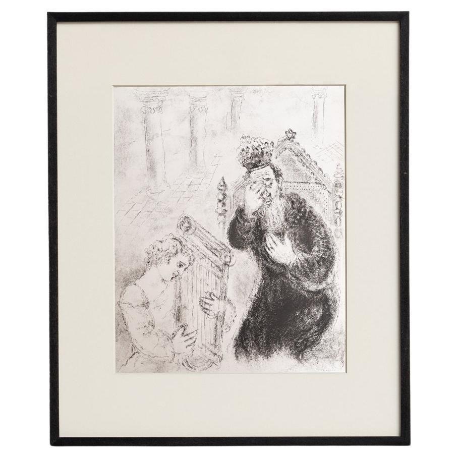 Discover a stunning black and white heliogravure print by the renowned Marc Chagall, capturing his unique interpretation of a biblical theme with his signature dreamlike style. 

This print is from the Verve publication series, originally featured