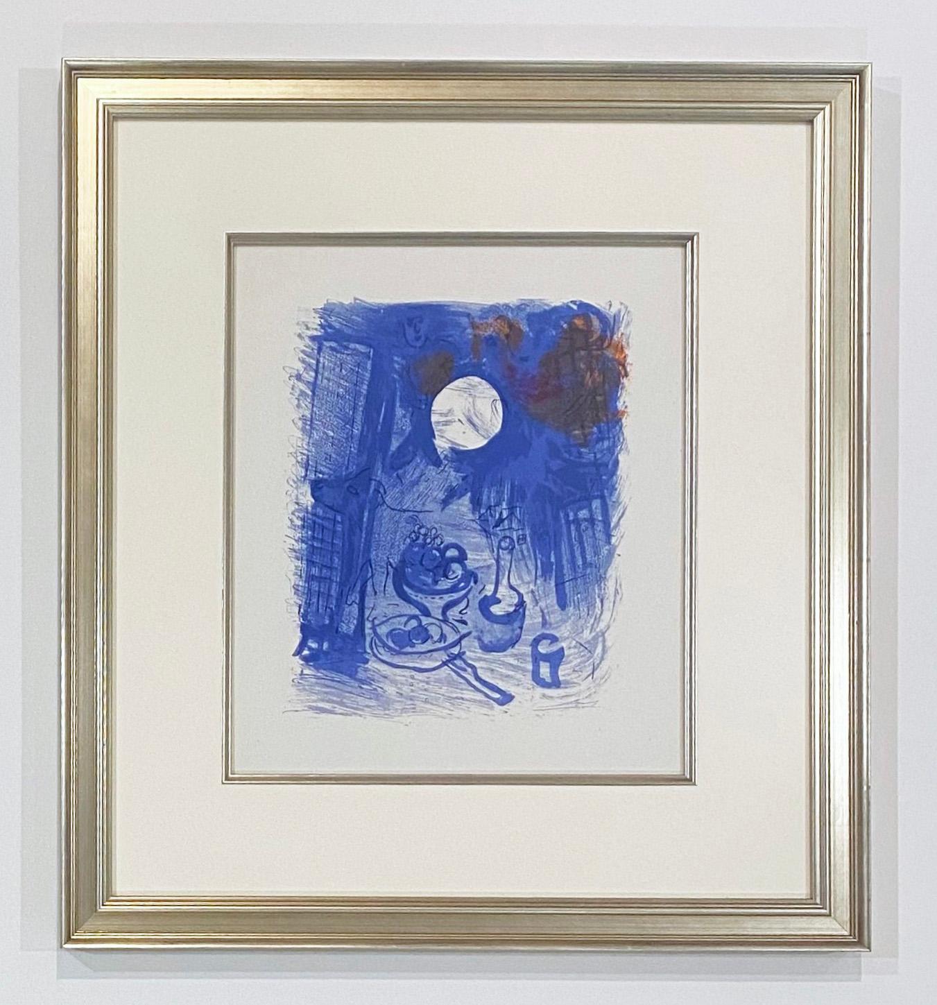 Marc Chagall Blue Still Life
Artist: Marc Chagall
Medium: Original lithograph
Title: Blue Still Life (Derriere le Miroir 99-100)
Portfolio: Derriere le Miroir
Year: 1957
Edition: 2500
Framed Size: 19.5