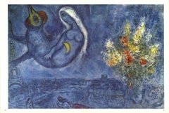 Marc Chagall 'Blumenstrauß über Paris' 1969- Vintage Offset