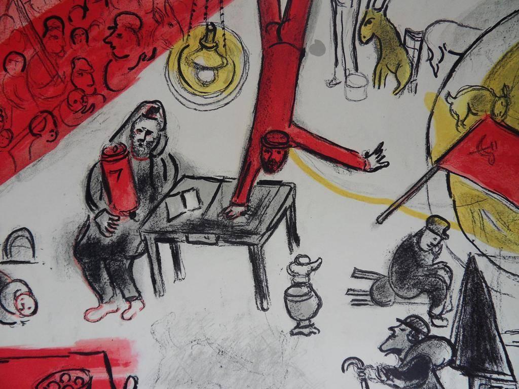 Marc CHAGALL : Circus, Revolution - Lithograph exhibition poster - Mourlot - Gray Figurative Print by Marc Chagall