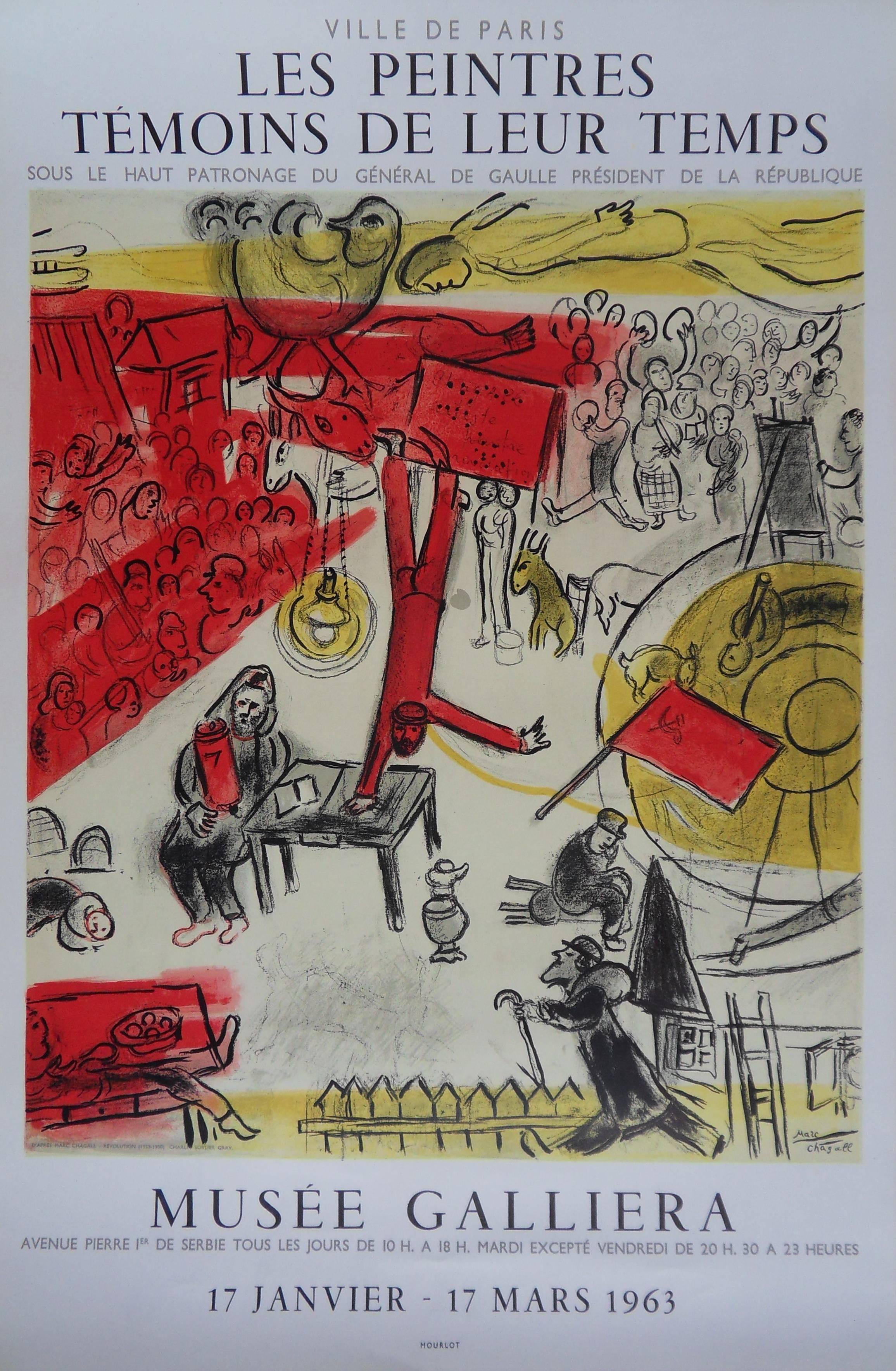 Figurative Print Marc Chagall - Marc CHAGALL : Circus, Revolution - Affiche d'exposition lithographique - Mourlot