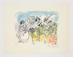 Lithographie en couleurs de Marc Chagall, 1962, signée, « Les petits arlequins »