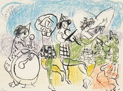 Lithographie en couleurs de Marc Chagall, 1962, signée, « Les petits arlequins »
