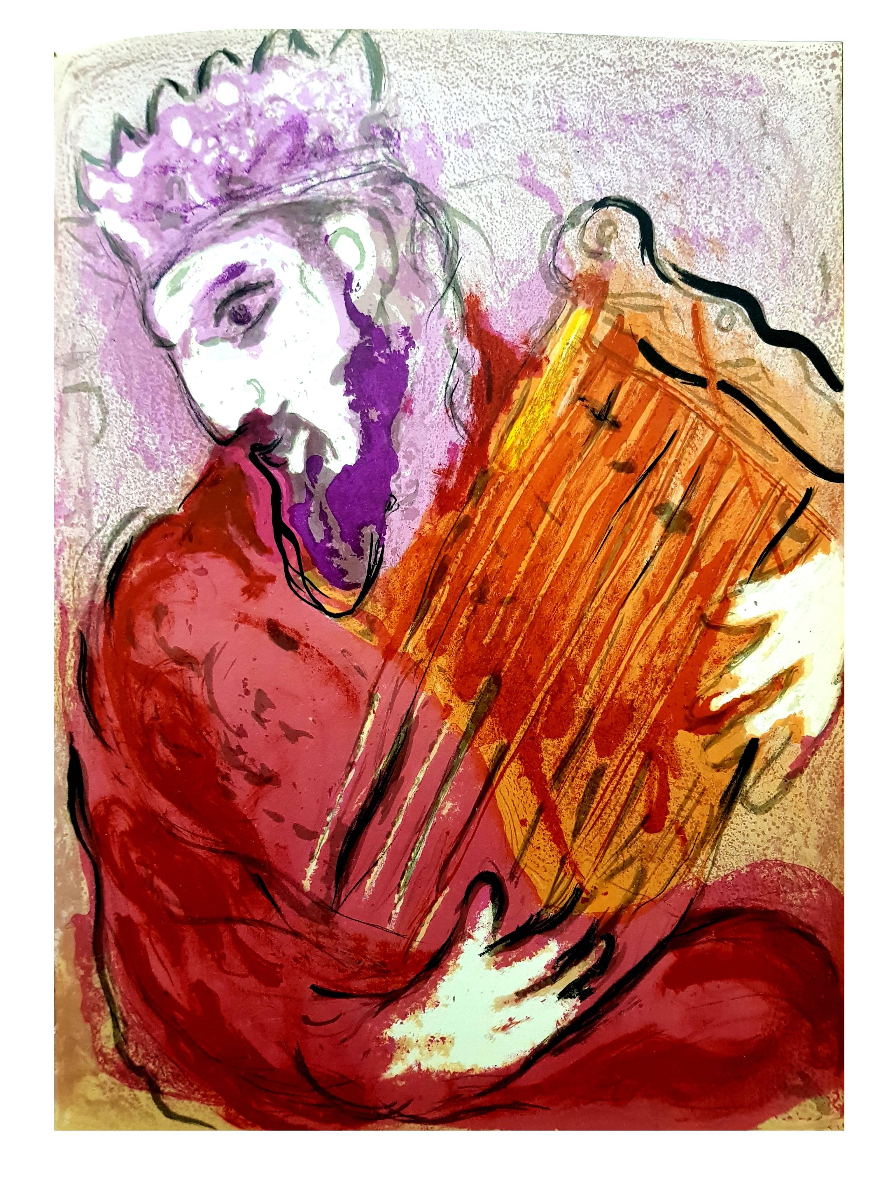 Marc Chagall - Colorful Bible King - Original Lithograph For Sale 4