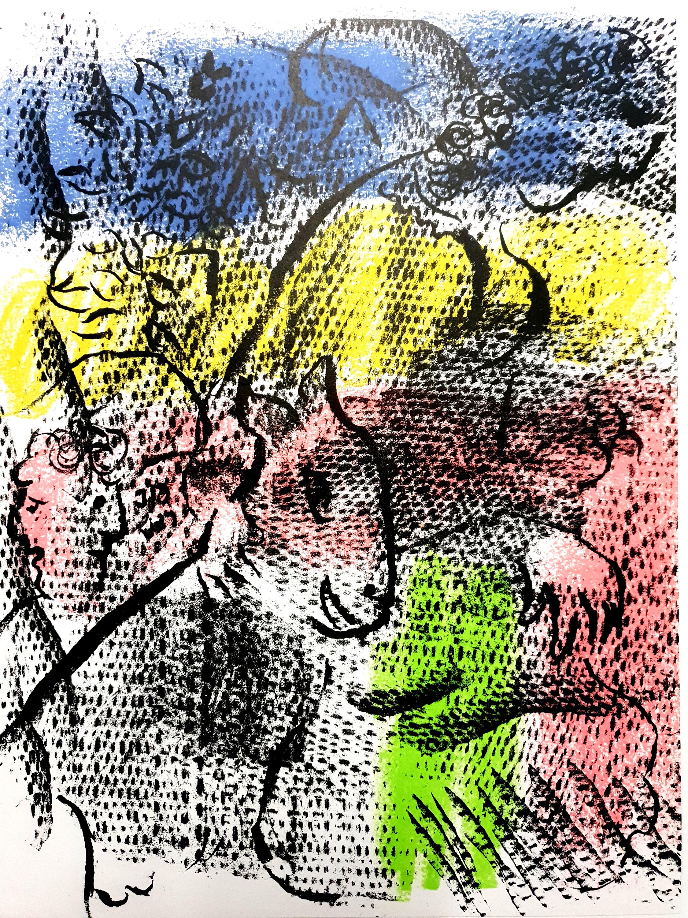 Marc Chagall
Original Lithograph
Title:  Couple With a Goat
1970
Dimensions: 32 x 24 cm
From the art revue XXè siècle
Reference: Mourlot #608
Unsigned and unumbered as issued